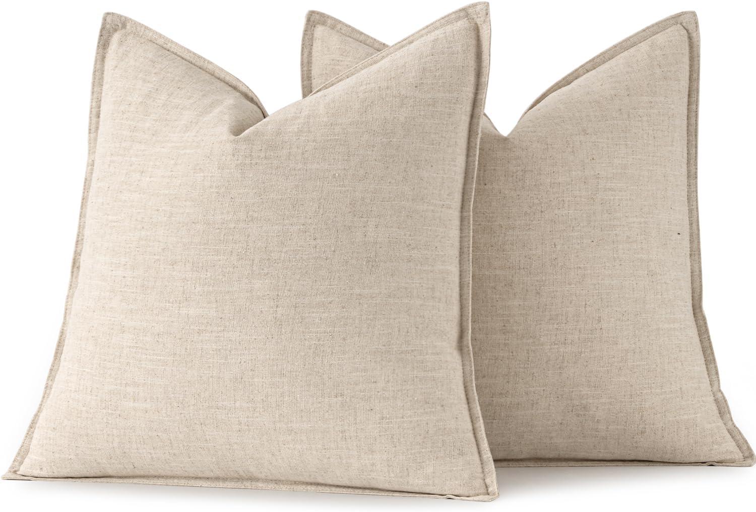 imageMIULEE Decorative Linen Pillow Covers 20x20 Inch Natural Beige Boho Farmhouse Neutral Christmas Couch Throw Pillows for Bed Pack of 2 Accent Modern Pillowcase Sofa Livingroom Home DecorNatural Beige