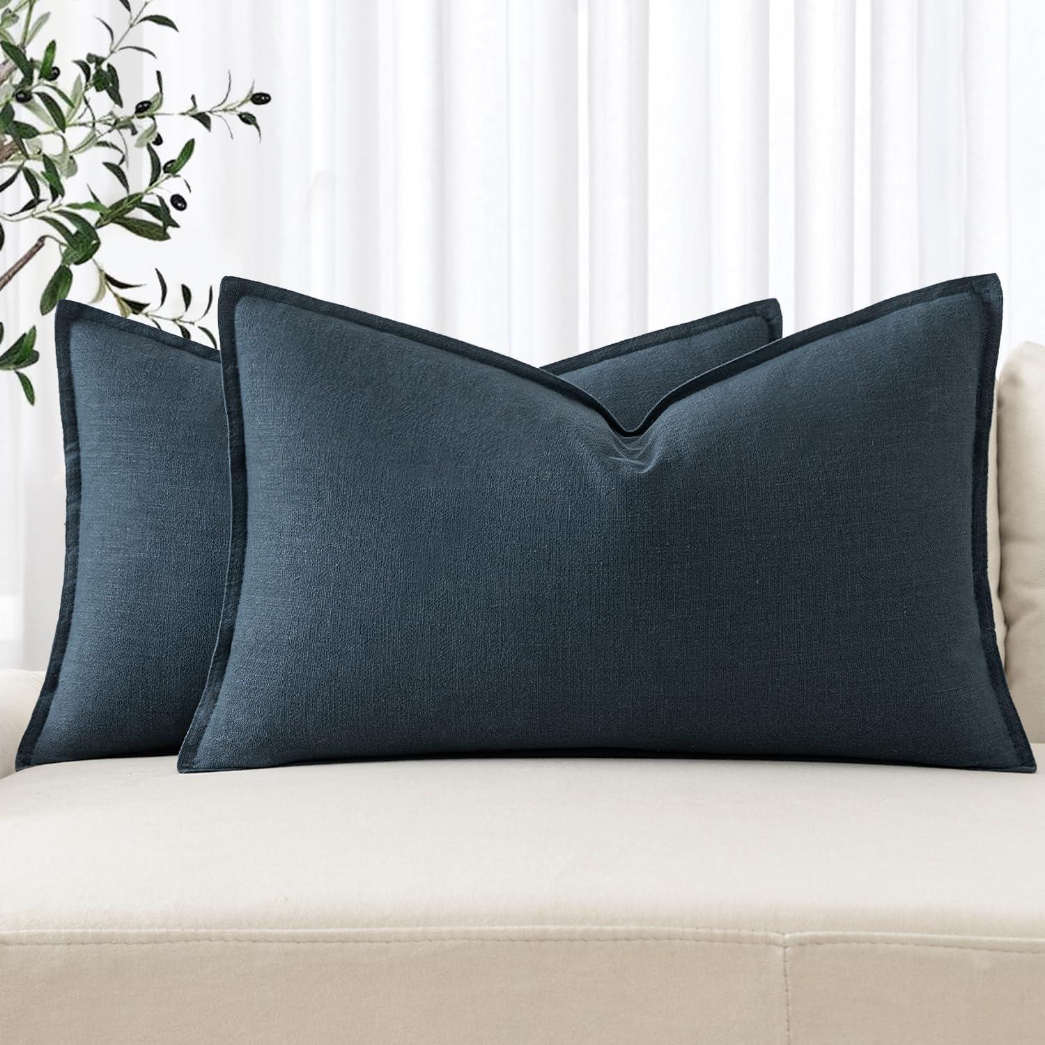 imageMIULEE Decorative Linen Pillow Covers 20x20 Inch Natural Beige Boho Farmhouse Neutral Christmas Couch Throw Pillows for Bed Pack of 2 Accent Modern Pillowcase Sofa Livingroom Home DecorNavy Blue
