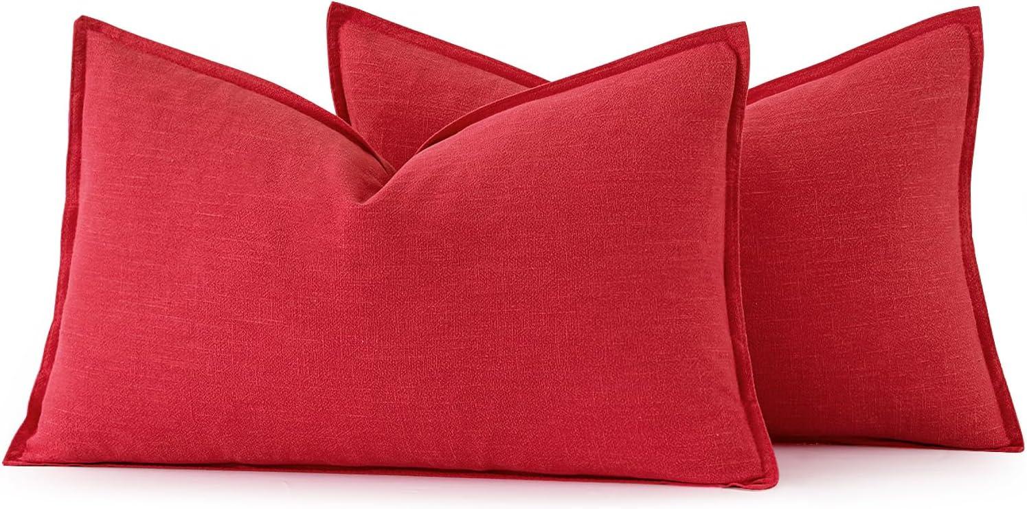 imageMIULEE Decorative Linen Pillow Covers 20x20 Inch Natural Beige Boho Farmhouse Neutral Christmas Couch Throw Pillows for Bed Pack of 2 Accent Modern Pillowcase Sofa Livingroom Home DecorRed