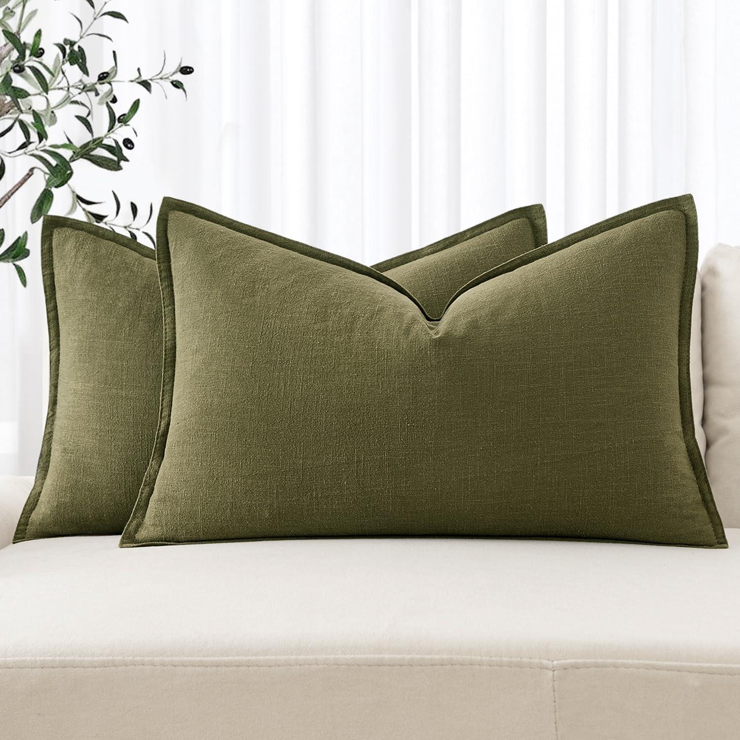 imageMIULEE Decorative Linen Pillow Covers 20x20 Inch Natural Beige Boho Farmhouse Neutral Christmas Couch Throw Pillows for Bed Pack of 2 Accent Modern Pillowcase Sofa Livingroom Home DecorGreen
