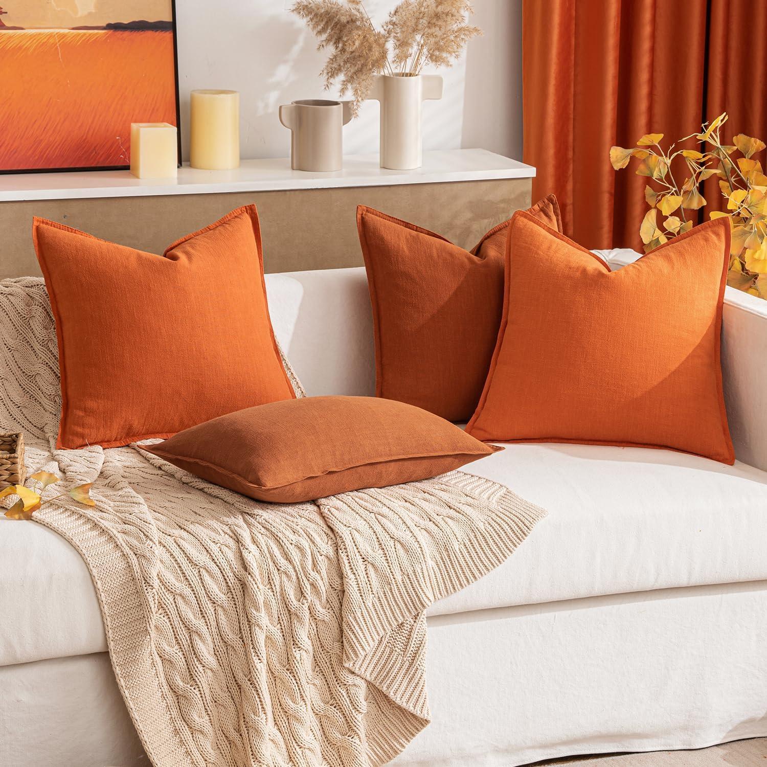 imageMIULEE Decorative Linen Pillow Covers 20x20 Inch Natural Beige Boho Farmhouse Neutral Christmas Couch Throw Pillows for Bed Pack of 2 Accent Modern Pillowcase Sofa Livingroom Home DecorOrange