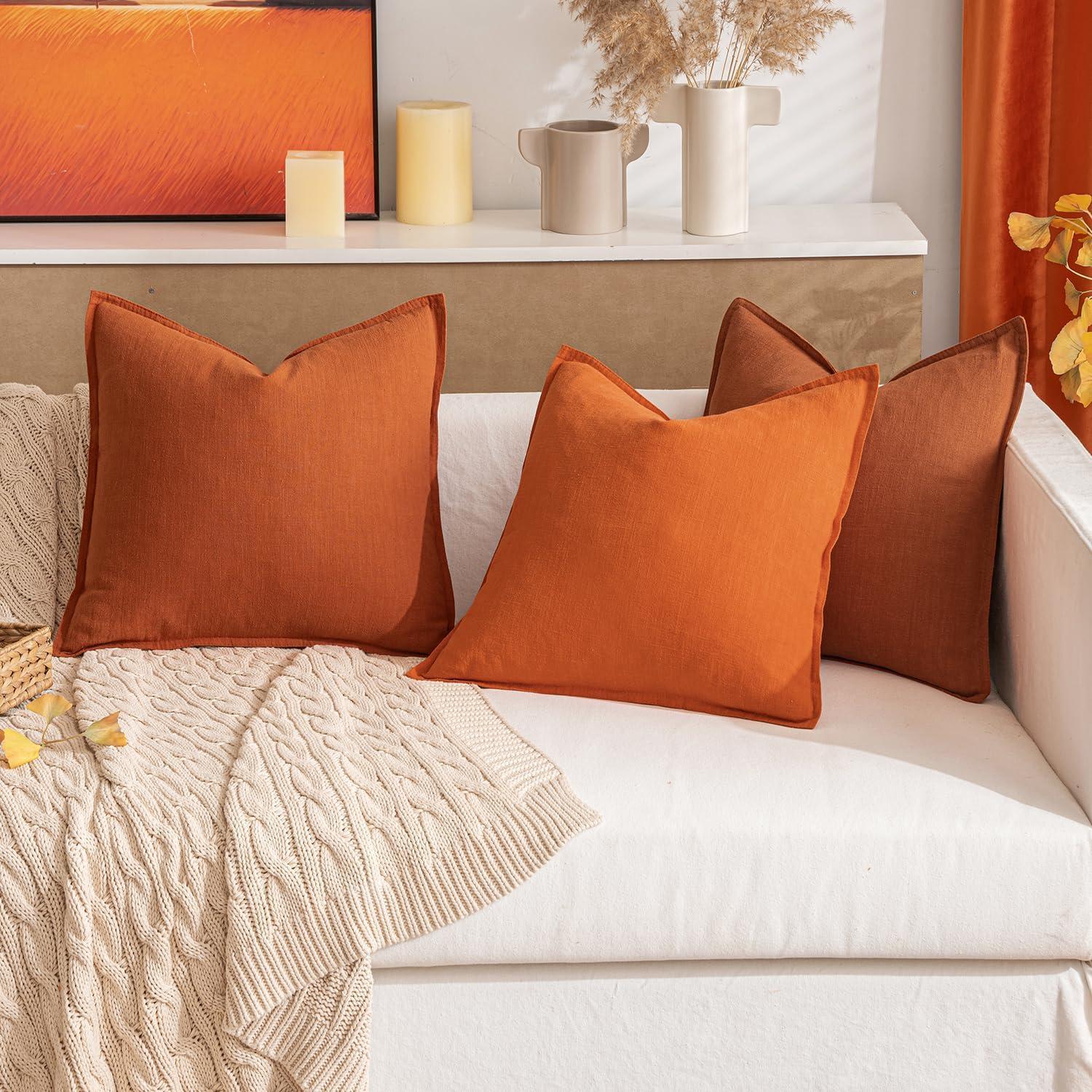 imageMIULEE Decorative Linen Pillow Covers 20x20 Inch Natural Beige Boho Farmhouse Neutral Christmas Couch Throw Pillows for Bed Pack of 2 Accent Modern Pillowcase Sofa Livingroom Home DecorBurnt Orange