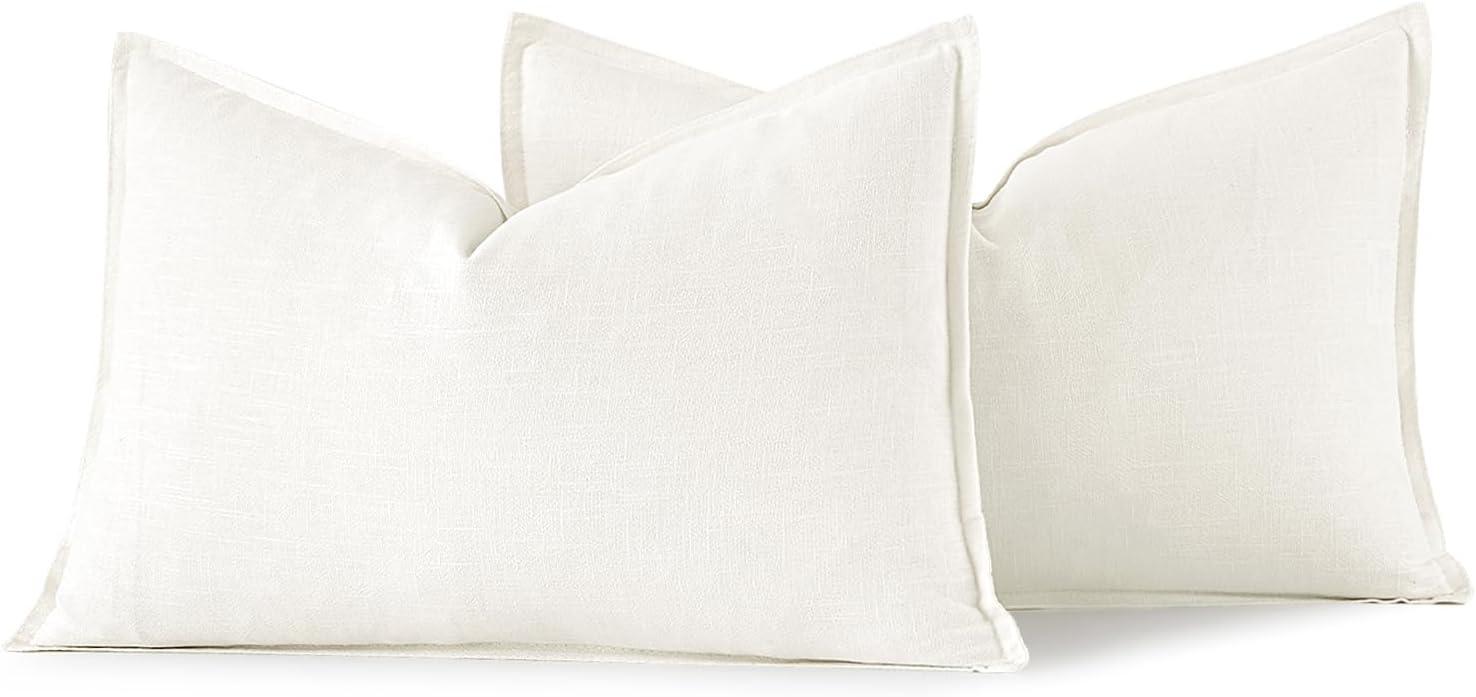 imageMIULEE Decorative Linen Pillow Covers 20x20 Inch Natural Beige Boho Farmhouse Neutral Christmas Couch Throw Pillows for Bed Pack of 2 Accent Modern Pillowcase Sofa Livingroom Home DecorCream White