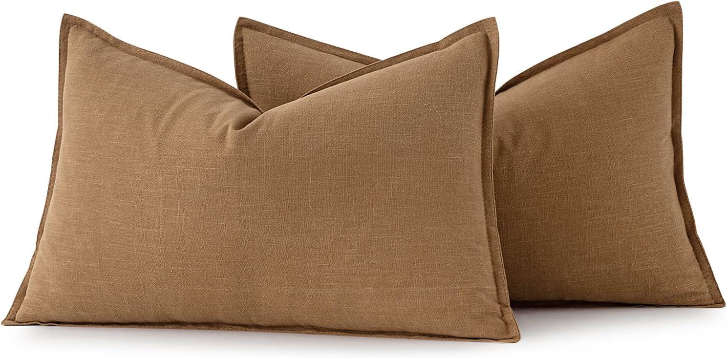 imageMIULEE Decorative Linen Pillow Covers 20x20 Inch Natural Beige Boho Farmhouse Neutral Christmas Couch Throw Pillows for Bed Pack of 2 Accent Modern Pillowcase Sofa Livingroom Home DecorBrown