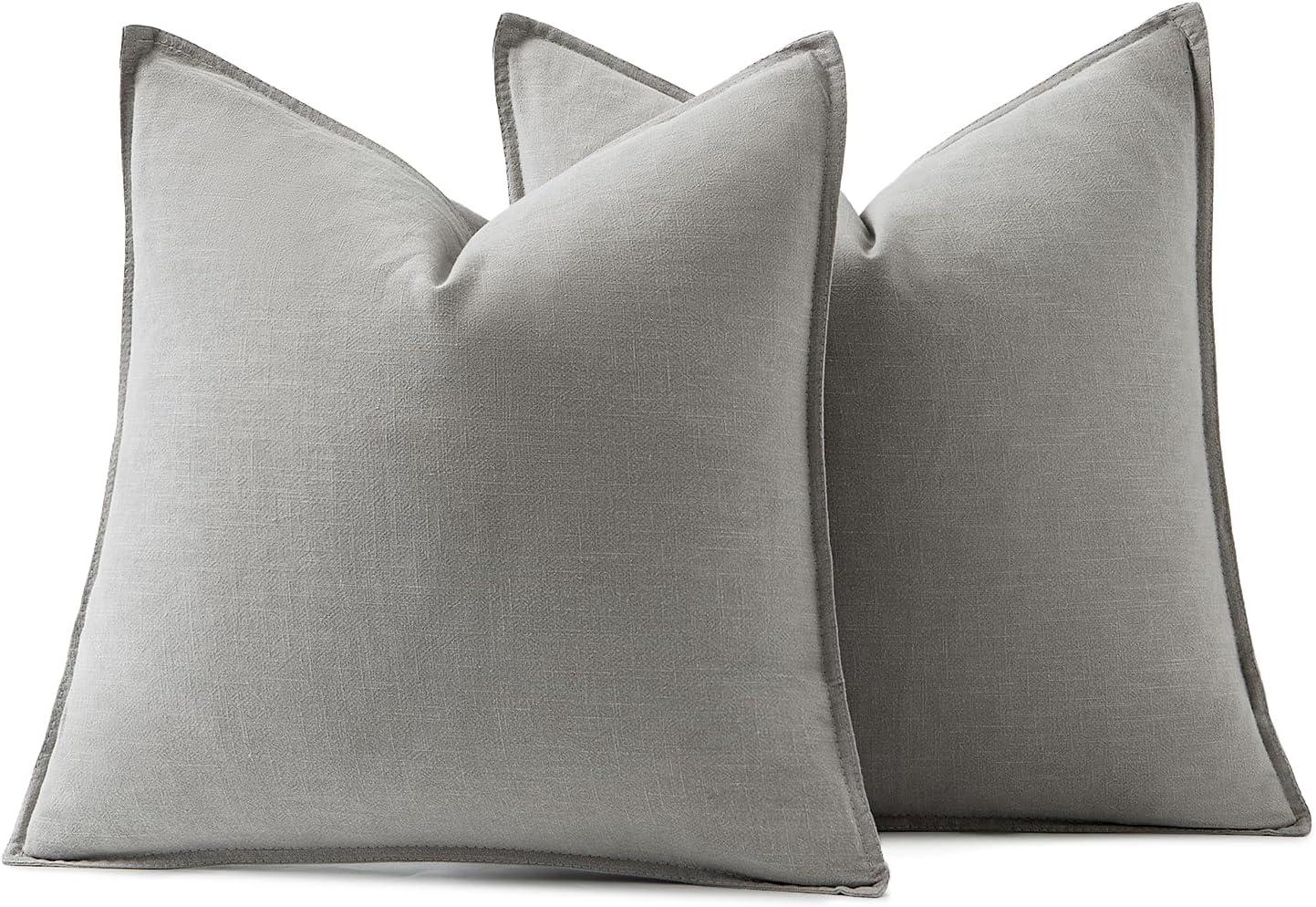 imageMIULEE Decorative Linen Pillow Covers 20x20 Inch Natural Beige Boho Farmhouse Neutral Christmas Couch Throw Pillows for Bed Pack of 2 Accent Modern Pillowcase Sofa Livingroom Home DecorLight Gray