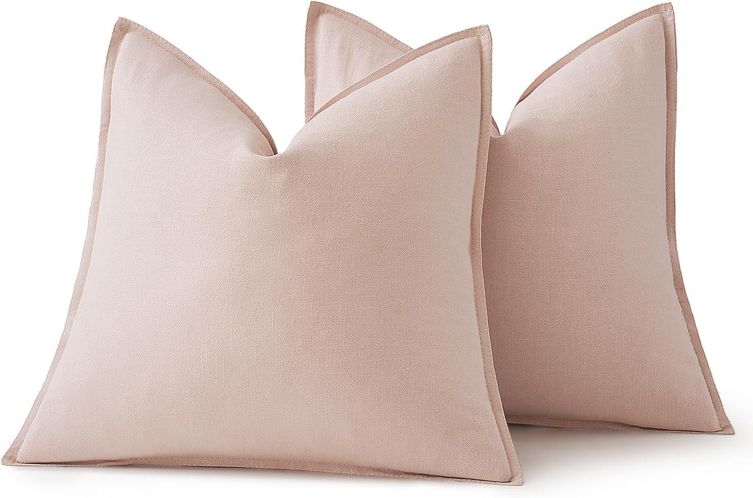 imageMIULEE Decorative Linen Pillow Covers 20x20 Inch Natural Beige Boho Farmhouse Neutral Christmas Couch Throw Pillows for Bed Pack of 2 Accent Modern Pillowcase Sofa Livingroom Home DecorLight Pink