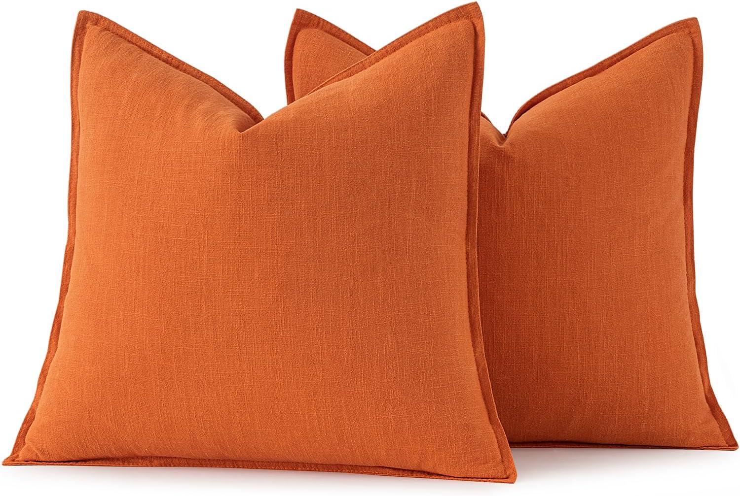 imageMIULEE Decorative Linen Pillow Covers 20x20 Inch Natural Beige Boho Farmhouse Neutral Christmas Couch Throw Pillows for Bed Pack of 2 Accent Modern Pillowcase Sofa Livingroom Home DecorOrange