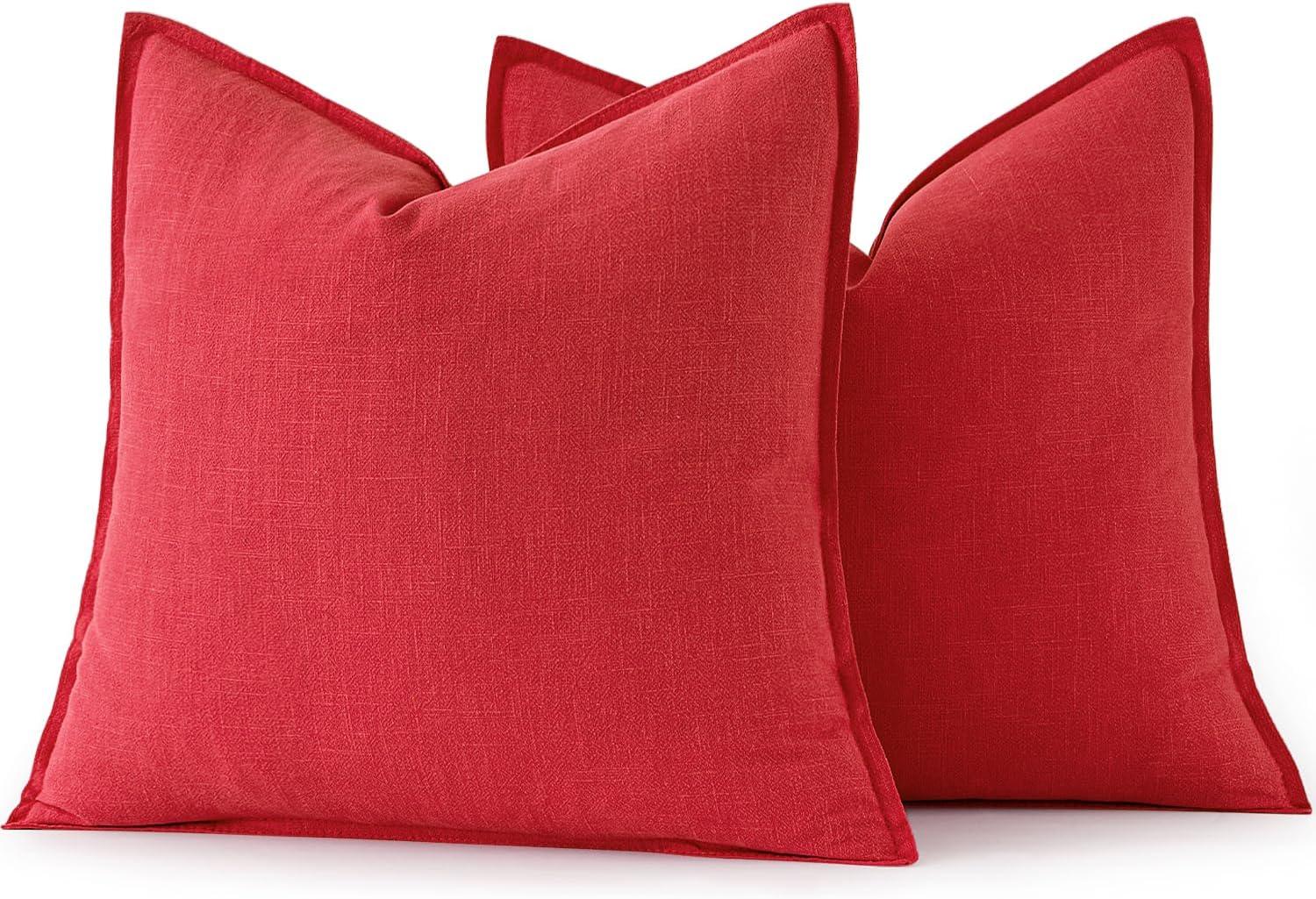 imageMIULEE Decorative Linen Pillow Covers 20x20 Inch Natural Beige Boho Farmhouse Neutral Christmas Couch Throw Pillows for Bed Pack of 2 Accent Modern Pillowcase Sofa Livingroom Home DecorRed