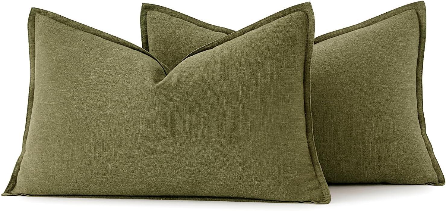 imageMIULEE Decorative Linen Pillow Covers 20x20 Inch Natural Beige Boho Farmhouse Neutral Christmas Couch Throw Pillows for Bed Pack of 2 Accent Modern Pillowcase Sofa Livingroom Home DecorGreen