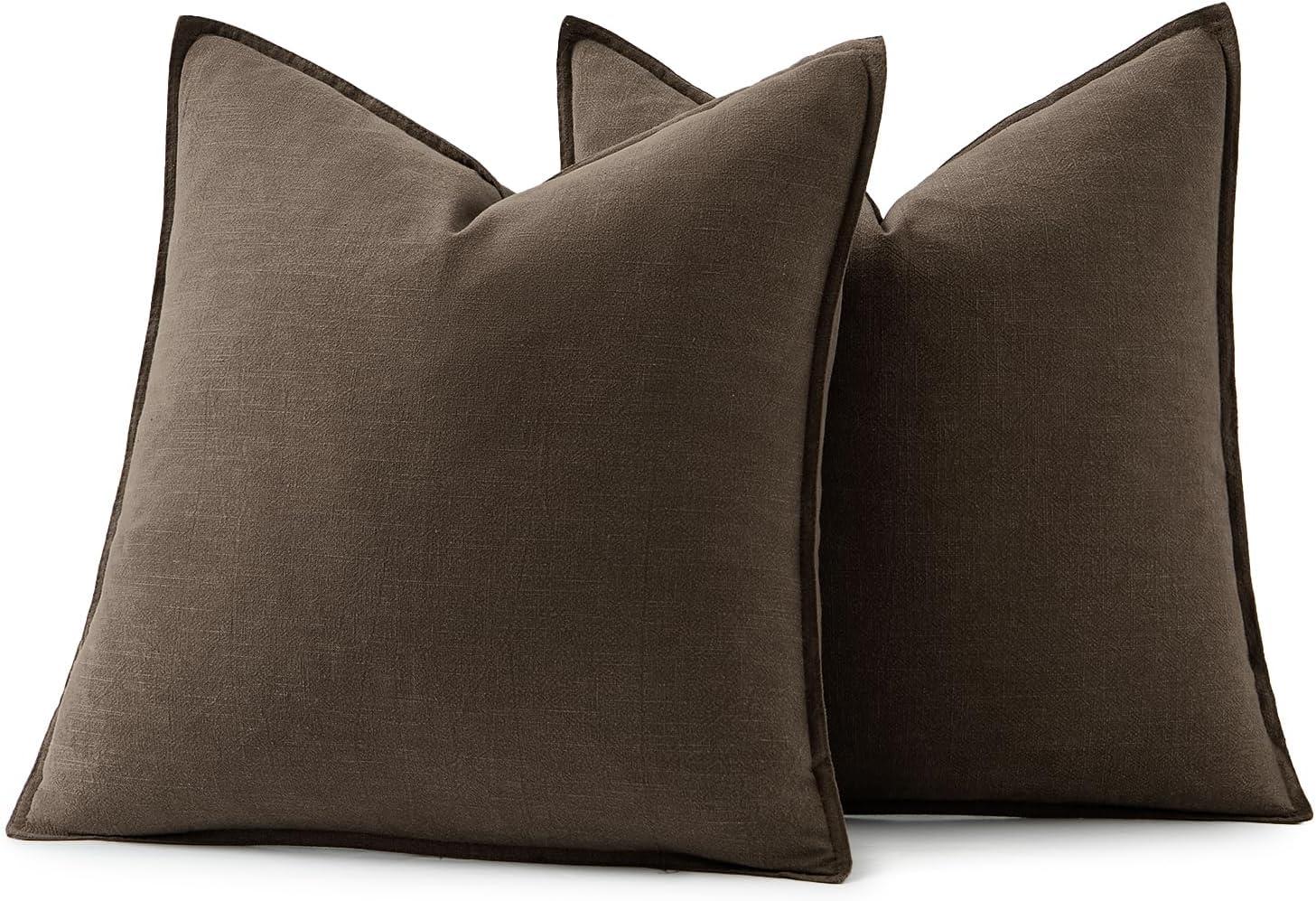 imageMIULEE Decorative Linen Pillow Covers 20x20 Inch Natural Beige Boho Farmhouse Neutral Christmas Couch Throw Pillows for Bed Pack of 2 Accent Modern Pillowcase Sofa Livingroom Home DecorDark Coffee