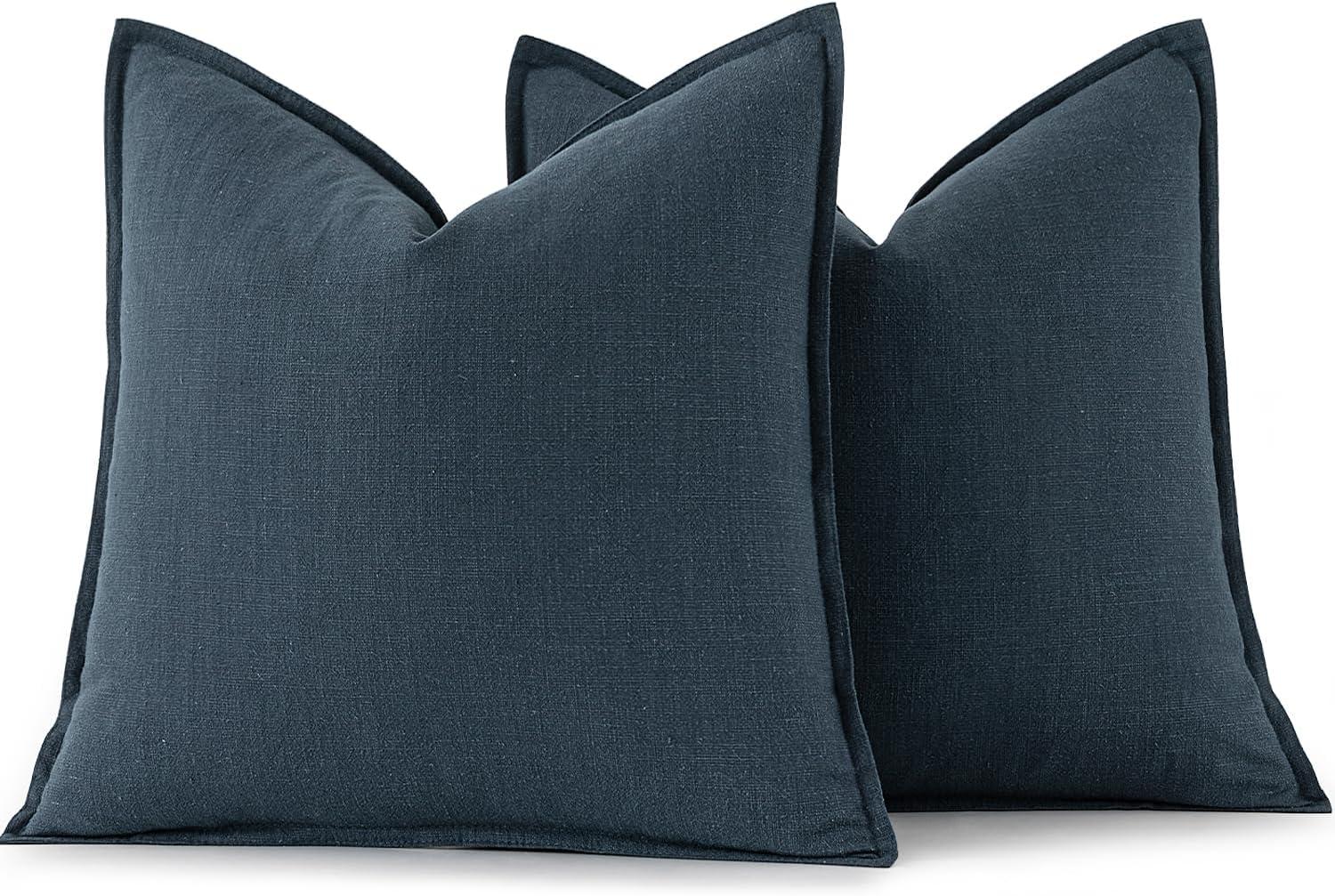 imageMIULEE Decorative Linen Pillow Covers 20x20 Inch Natural Beige Boho Farmhouse Neutral Christmas Couch Throw Pillows for Bed Pack of 2 Accent Modern Pillowcase Sofa Livingroom Home DecorNavy Blue