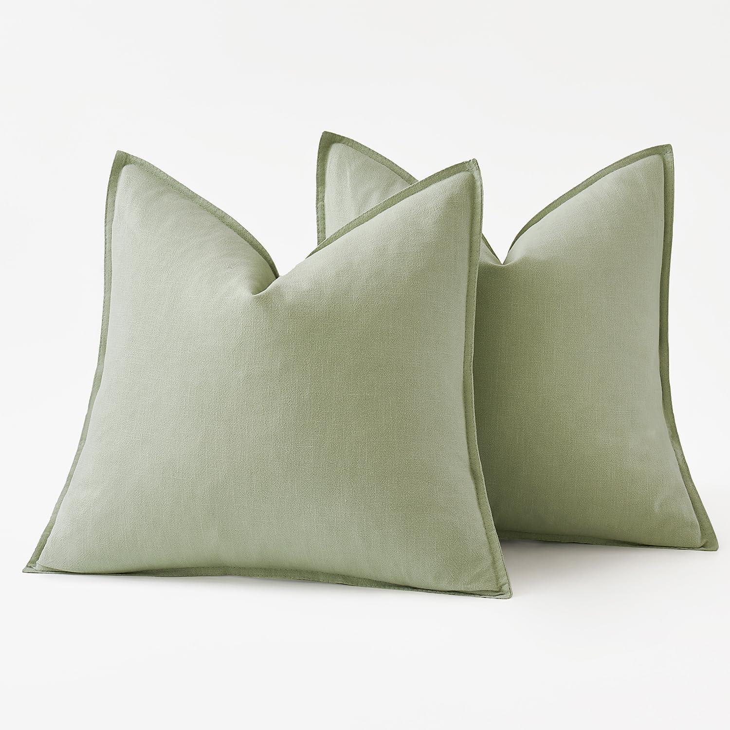 imageMIULEE Decorative Linen Pillow Covers 20x20 Inch Natural Beige Boho Farmhouse Neutral Christmas Couch Throw Pillows for Bed Pack of 2 Accent Modern Pillowcase Sofa Livingroom Home DecorLight Green