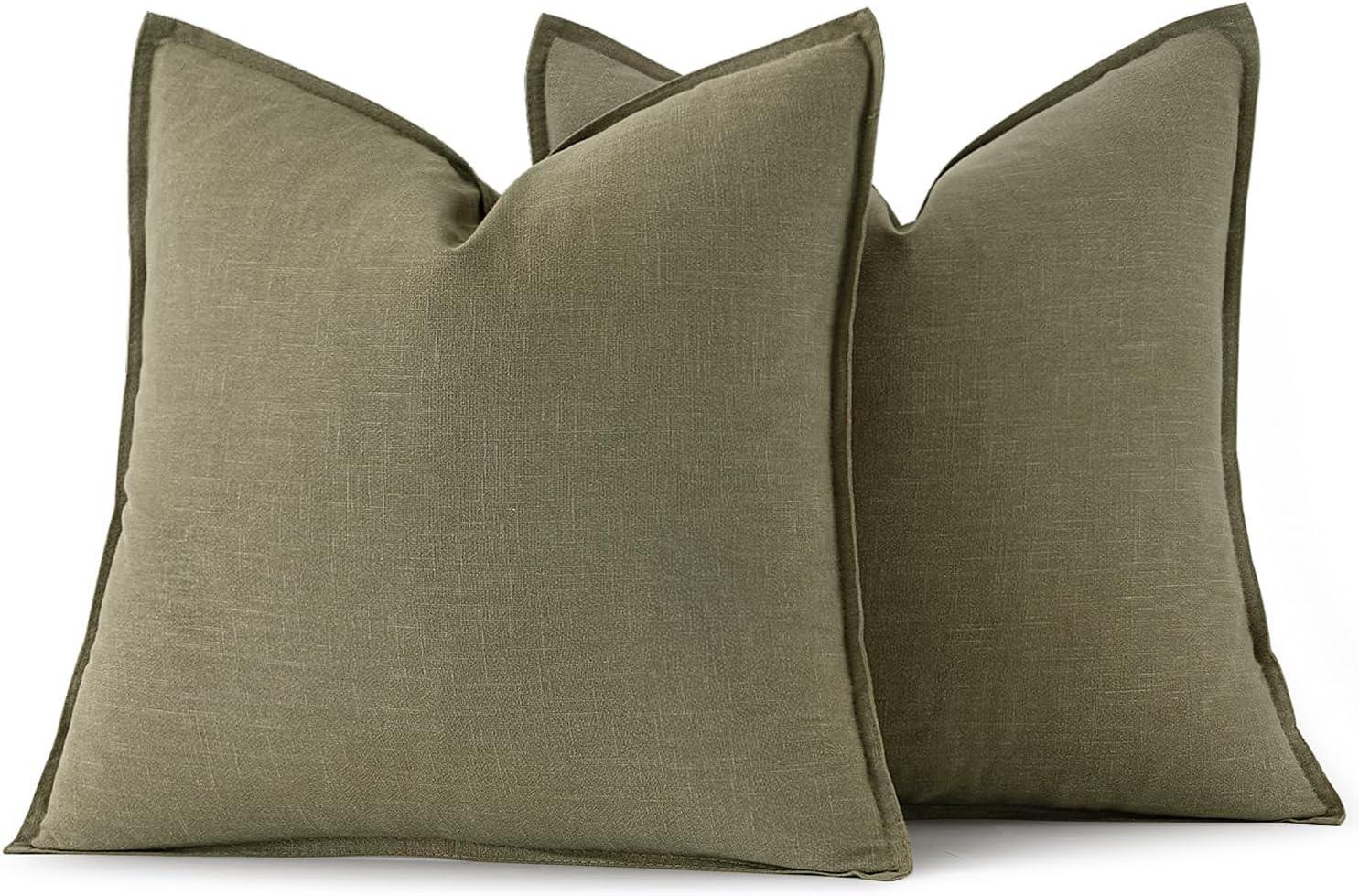 imageMIULEE Decorative Linen Pillow Covers 20x20 Inch Natural Beige Boho Farmhouse Neutral Christmas Couch Throw Pillows for Bed Pack of 2 Accent Modern Pillowcase Sofa Livingroom Home DecorLight Olive Green