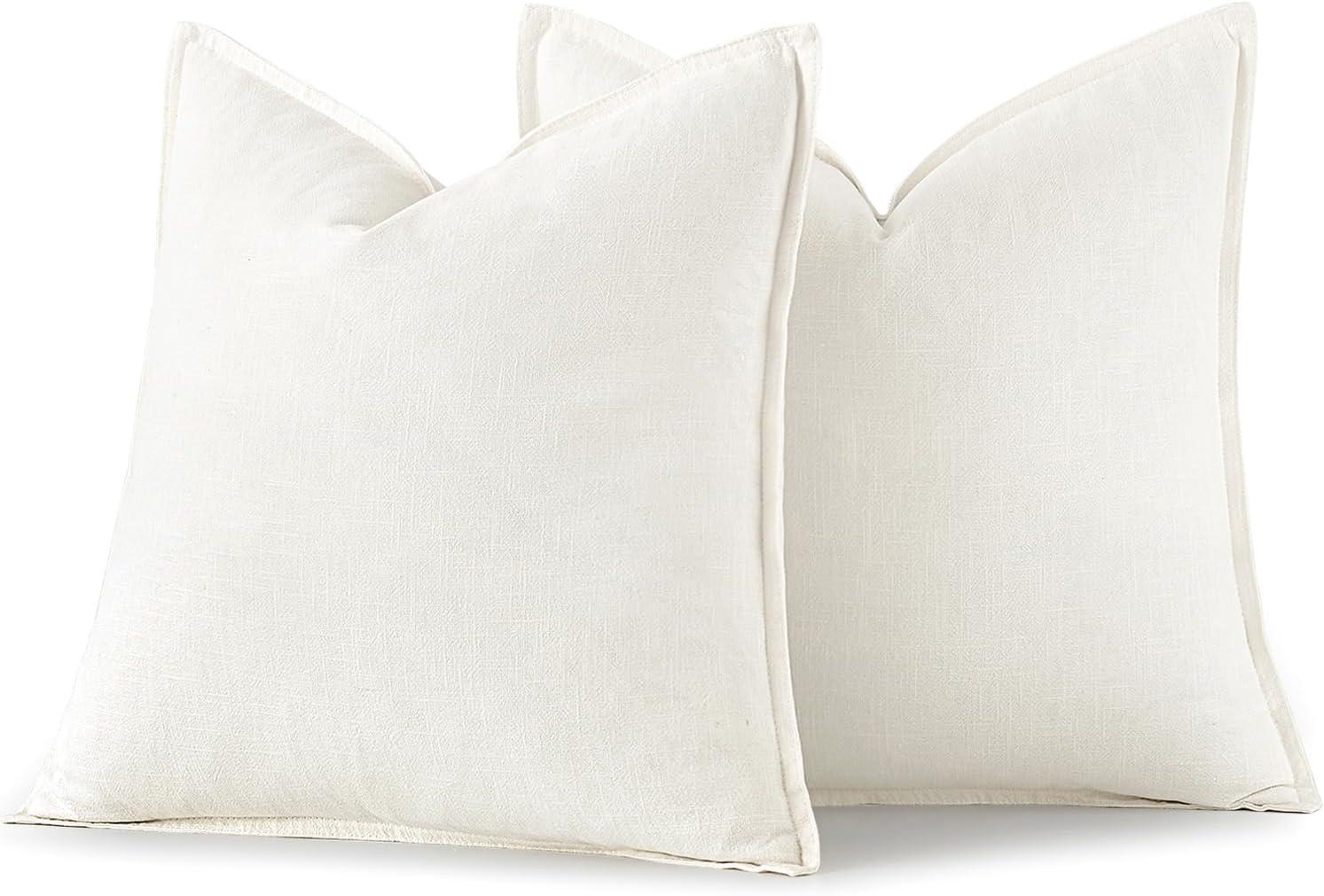 imageMIULEE Decorative Linen Pillow Covers 20x20 Inch Natural Beige Boho Farmhouse Neutral Christmas Couch Throw Pillows for Bed Pack of 2 Accent Modern Pillowcase Sofa Livingroom Home DecorCream White
