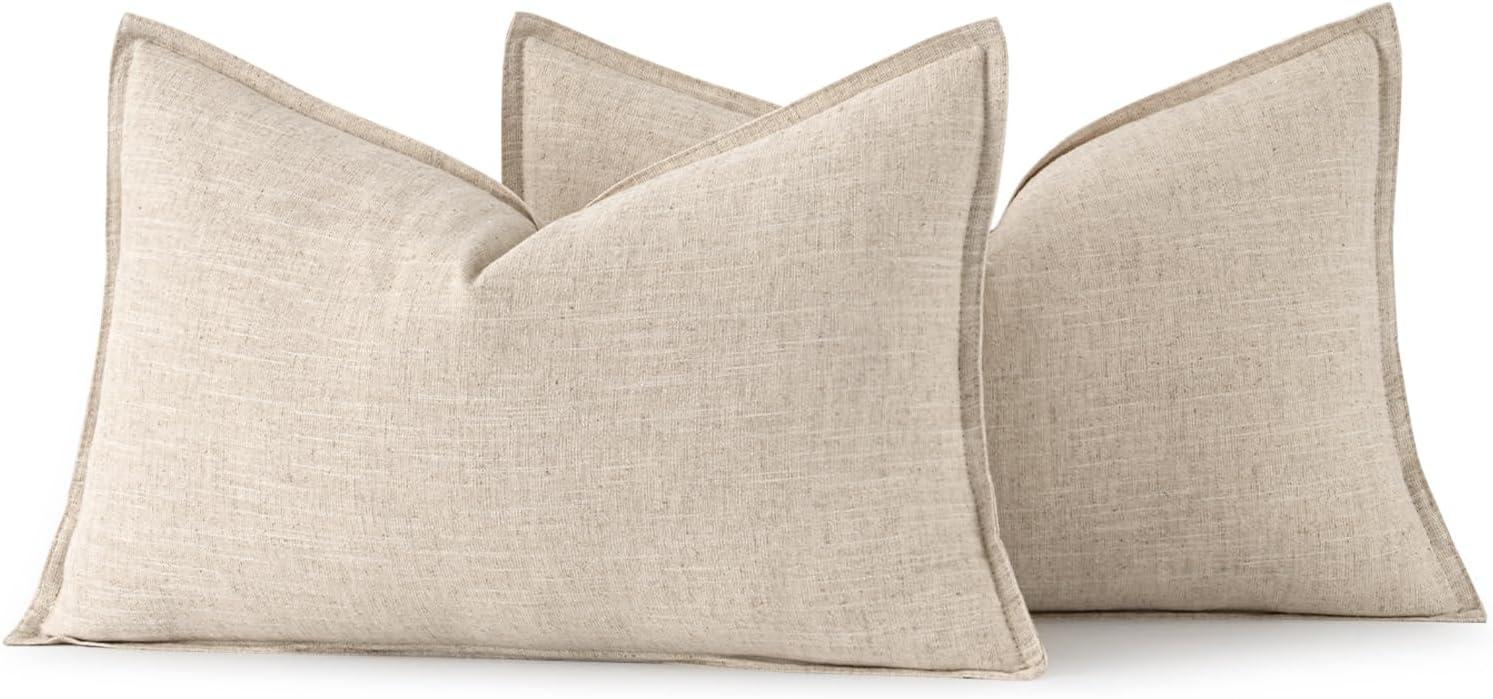 imageMIULEE Decorative Linen Pillow Covers 20x20 Inch Natural Beige Boho Farmhouse Neutral Christmas Couch Throw Pillows for Bed Pack of 2 Accent Modern Pillowcase Sofa Livingroom Home DecorNatural Beige