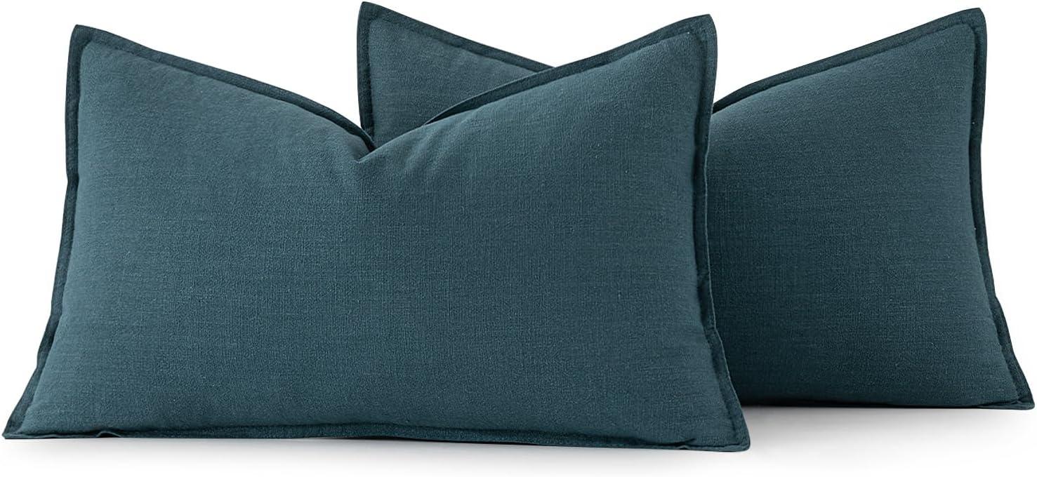 imageMIULEE Decorative Linen Pillow Covers 20x20 Inch Natural Beige Boho Farmhouse Neutral Christmas Couch Throw Pillows for Bed Pack of 2 Accent Modern Pillowcase Sofa Livingroom Home DecorBlue