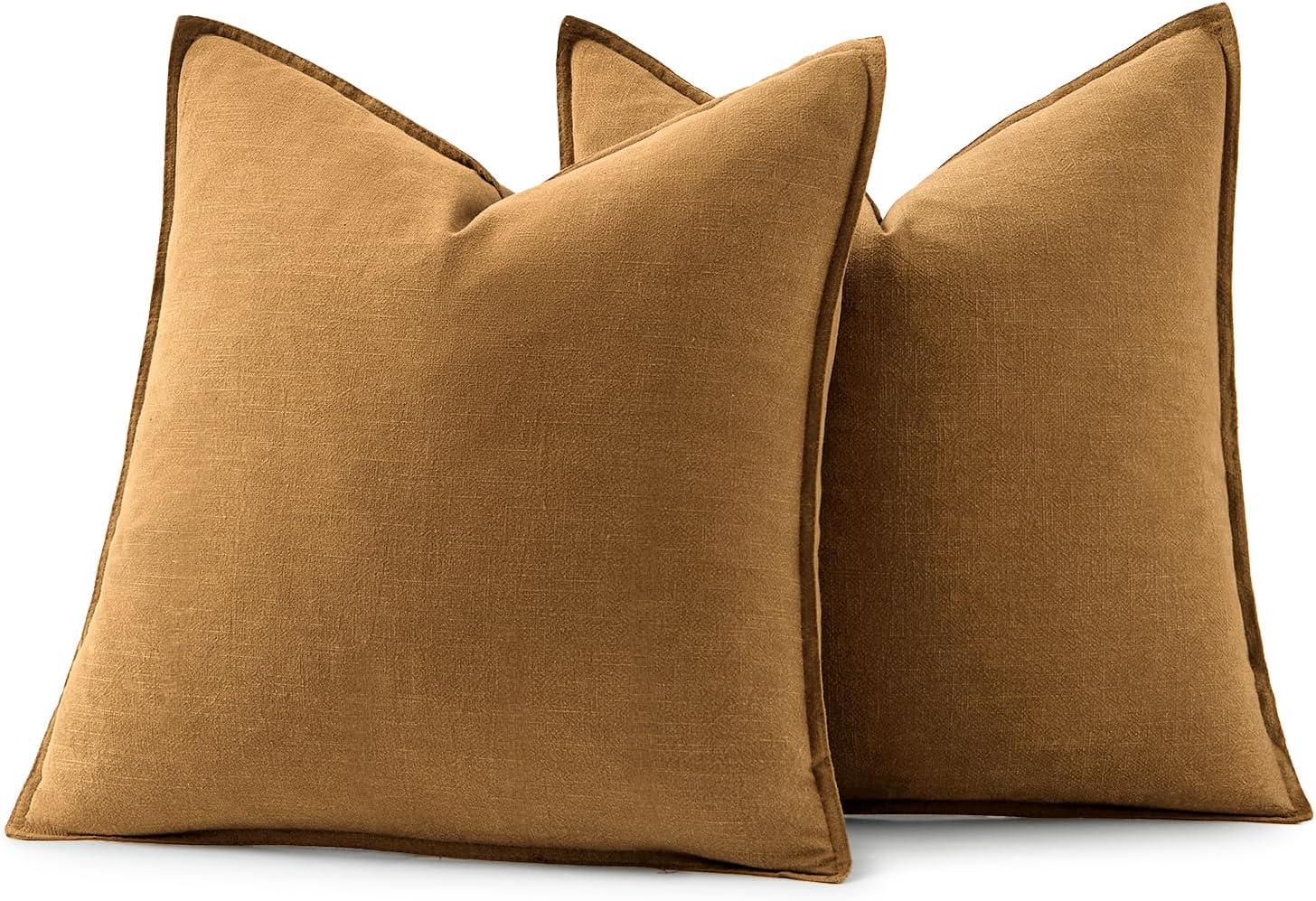 imageMIULEE Decorative Linen Pillow Covers 20x20 Inch Natural Beige Boho Farmhouse Neutral Christmas Couch Throw Pillows for Bed Pack of 2 Accent Modern Pillowcase Sofa Livingroom Home DecorHazel