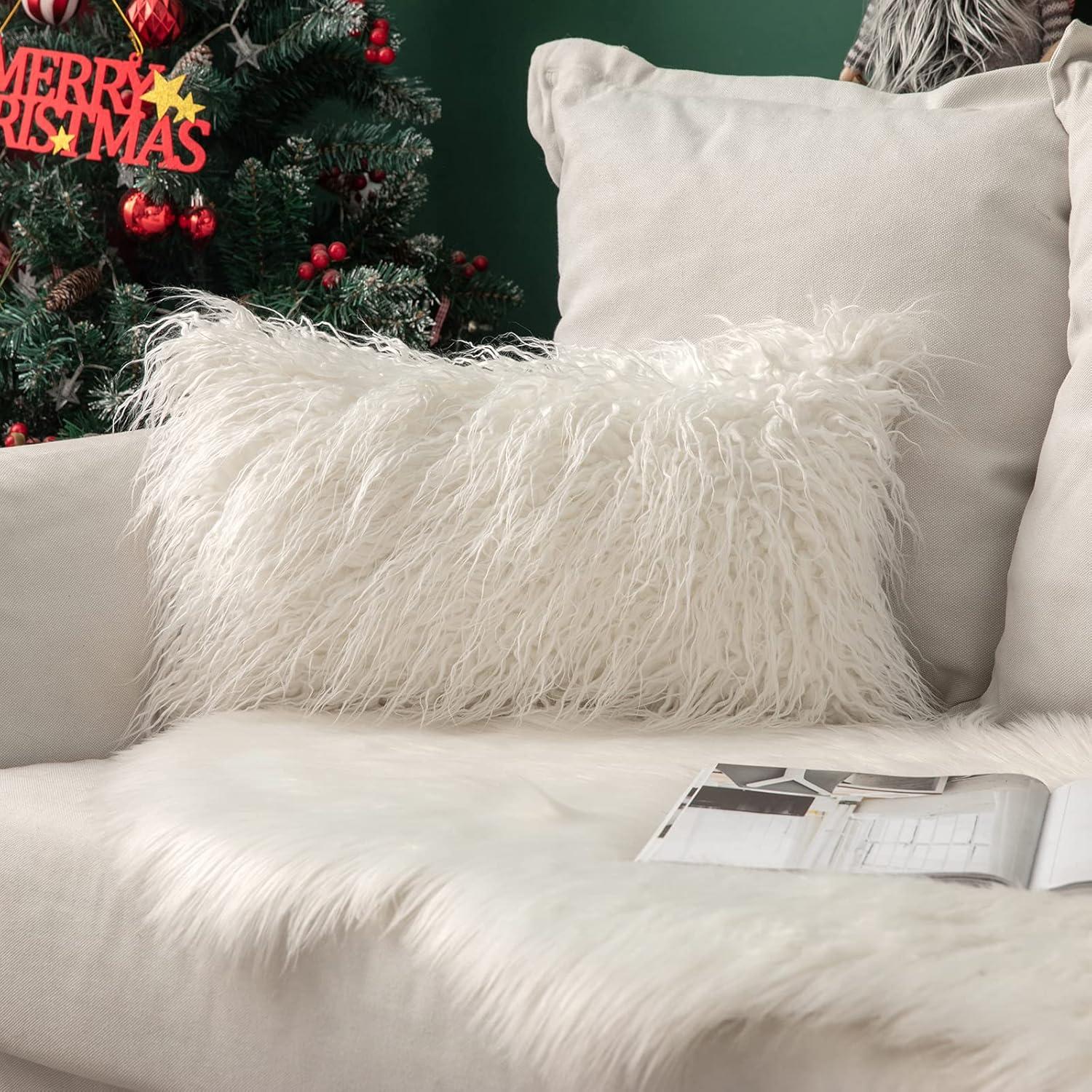 imageMIULEE Decorative New Luxury Series Style White Faux Fur Throw Pillow Case Cushion Cover for Sofa Bedroom Car 12 x 20 Inch 30 x 50 Cm