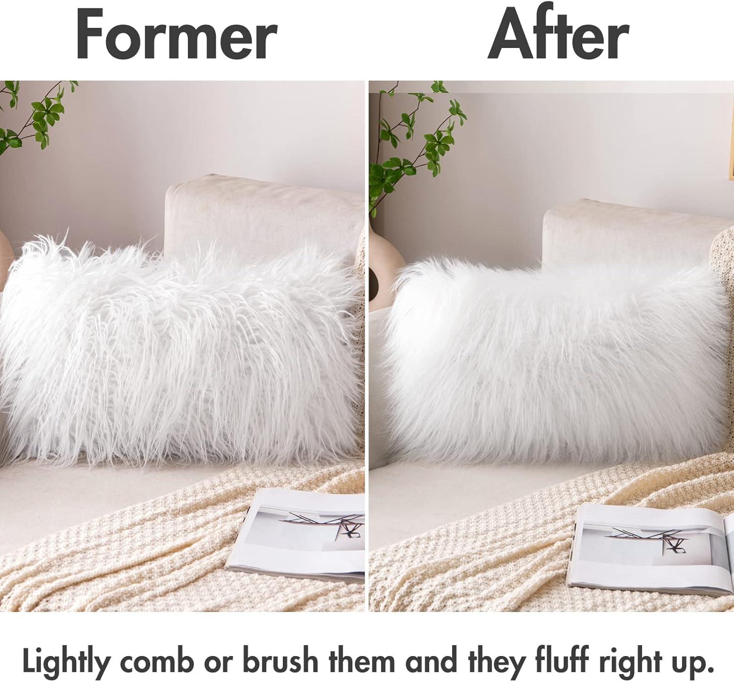 imageMIULEE Decorative New Luxury Series Style White Faux Fur Throw Pillow Case Cushion Cover for Sofa Bedroom Car 12 x 20 Inch 30 x 50 Cm