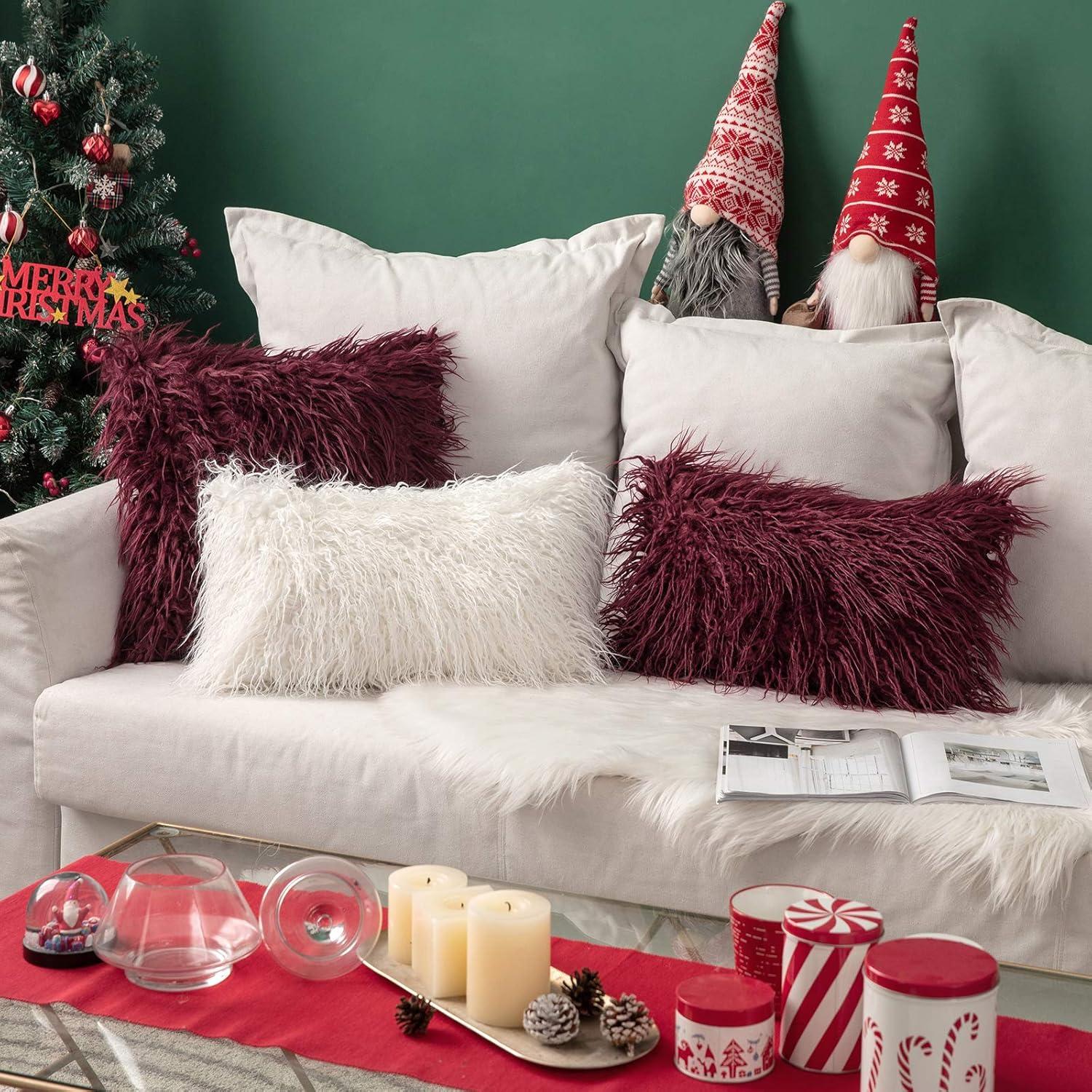 imageMIULEE Decorative New Luxury Series Style White Faux Fur Throw Pillow Case Cushion Cover for Sofa Bedroom Car 12 x 20 Inch 30 x 50 Cm