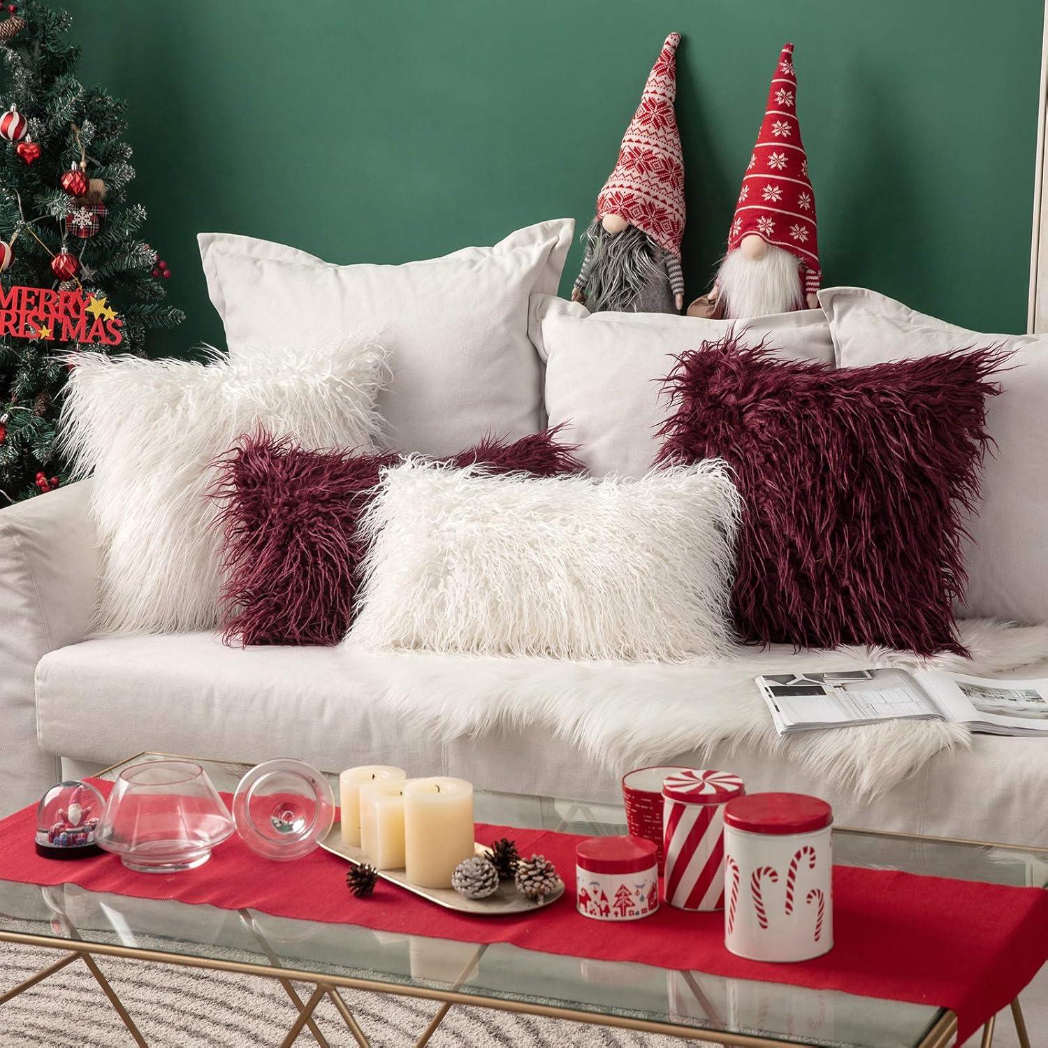 imageMIULEE Decorative New Luxury Series Style White Faux Fur Throw Pillow Case Cushion Cover for Sofa Bedroom Car 12 x 20 Inch 30 x 50 Cm