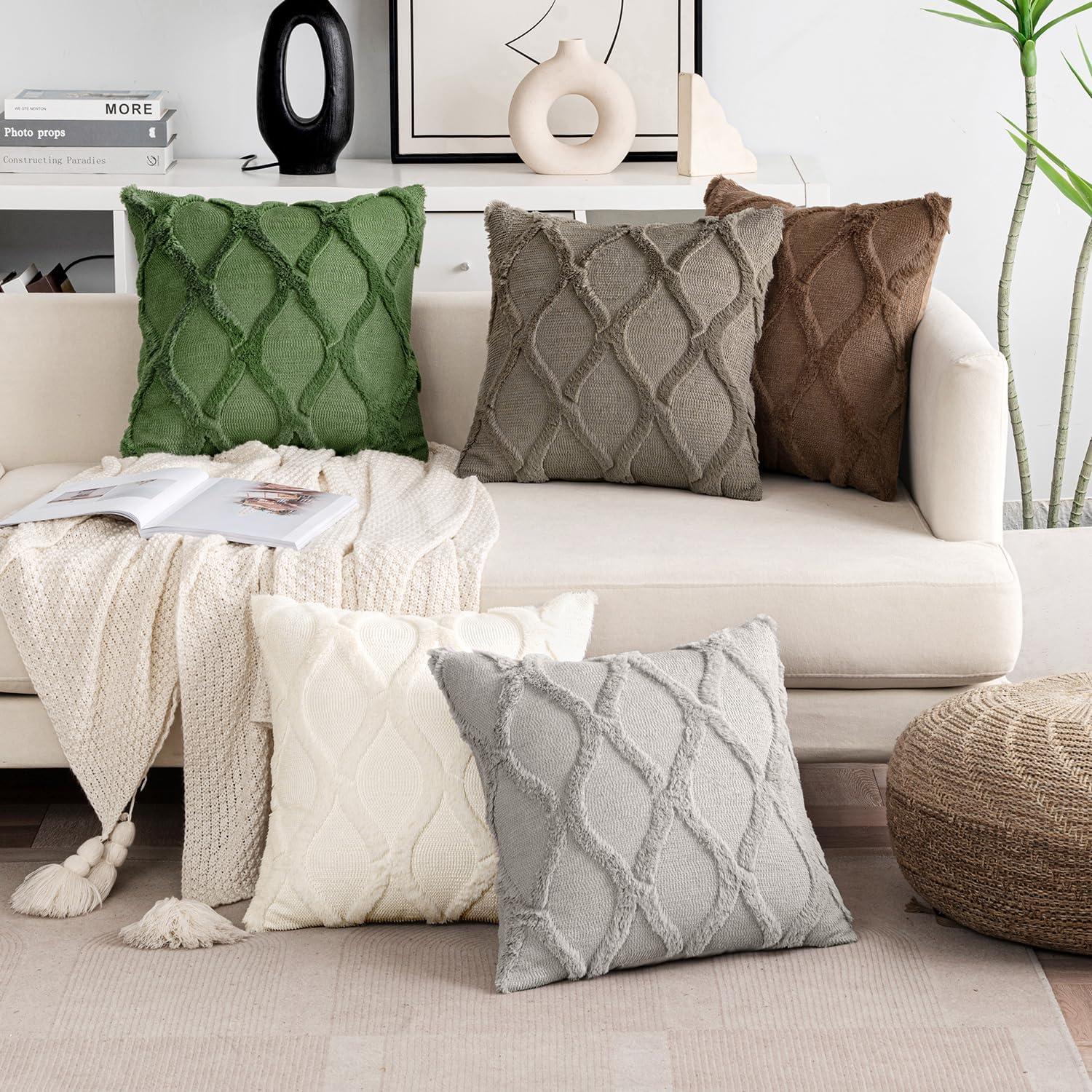 imageMIULEE Decorative Throw Pillow Covers Dark Grey 18x18 Inch Set of 2 Soft Plush Faux Wool Couch Cushion Covers Farmhouse Throw Pillows for Couch Bed Sofa Living RoomMoss Green