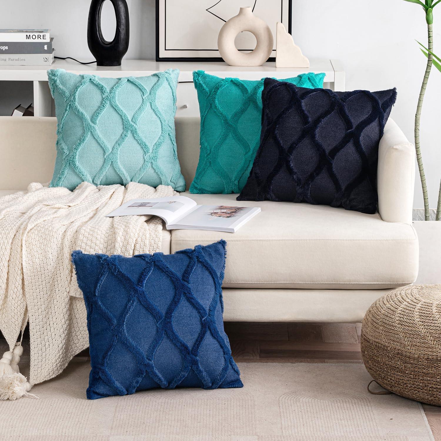 imageMIULEE Decorative Throw Pillow Covers Dark Grey 18x18 Inch Set of 2 Soft Plush Faux Wool Couch Cushion Covers Farmhouse Throw Pillows for Couch Bed Sofa Living RoomNavy Blue