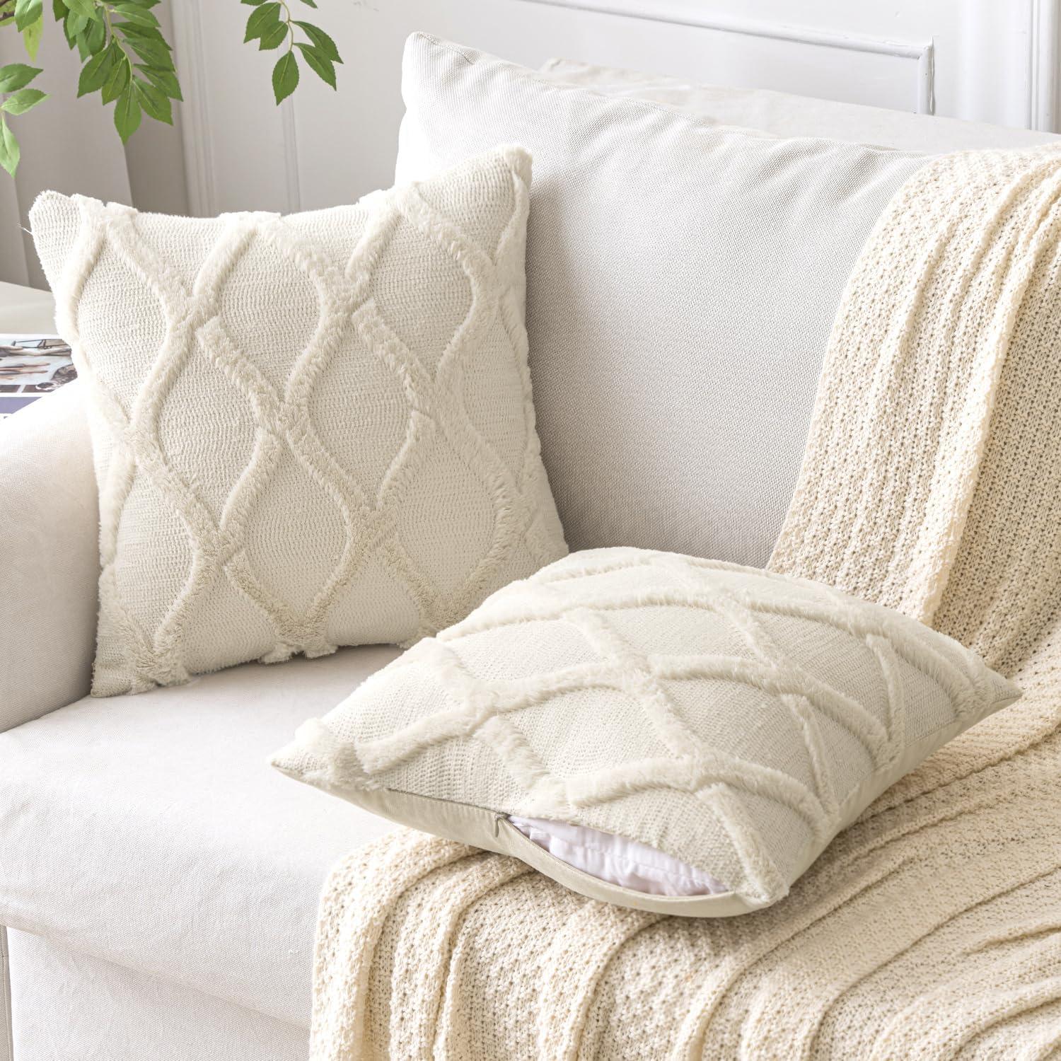 imageMIULEE Decorative Throw Pillow Covers Dark Grey 18x18 Inch Set of 2 Soft Plush Faux Wool Couch Cushion Covers Farmhouse Throw Pillows for Couch Bed Sofa Living RoomBeige