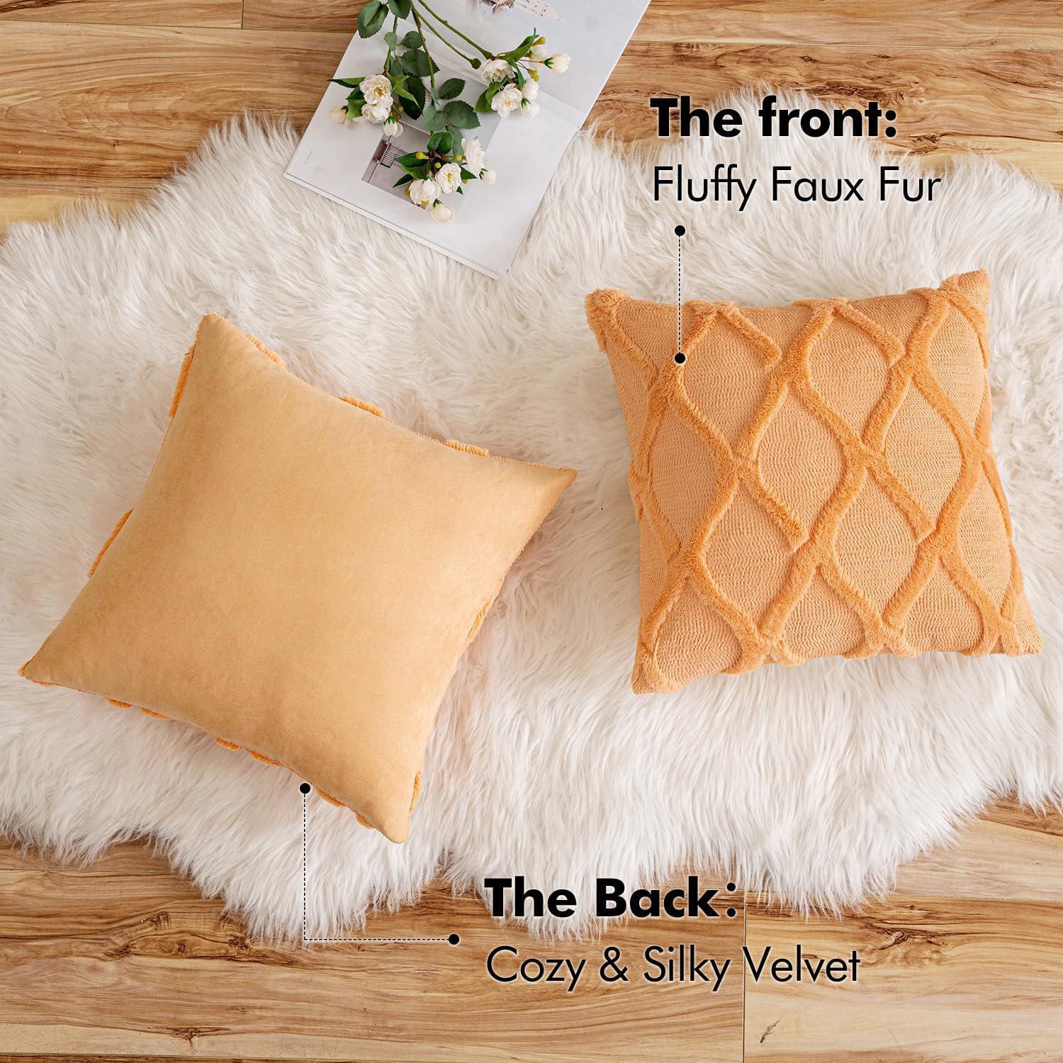 imageMIULEE Decorative Throw Pillow Covers Dark Grey 18x18 Inch Set of 2 Soft Plush Faux Wool Couch Cushion Covers Farmhouse Throw Pillows for Couch Bed Sofa Living RoomOrange