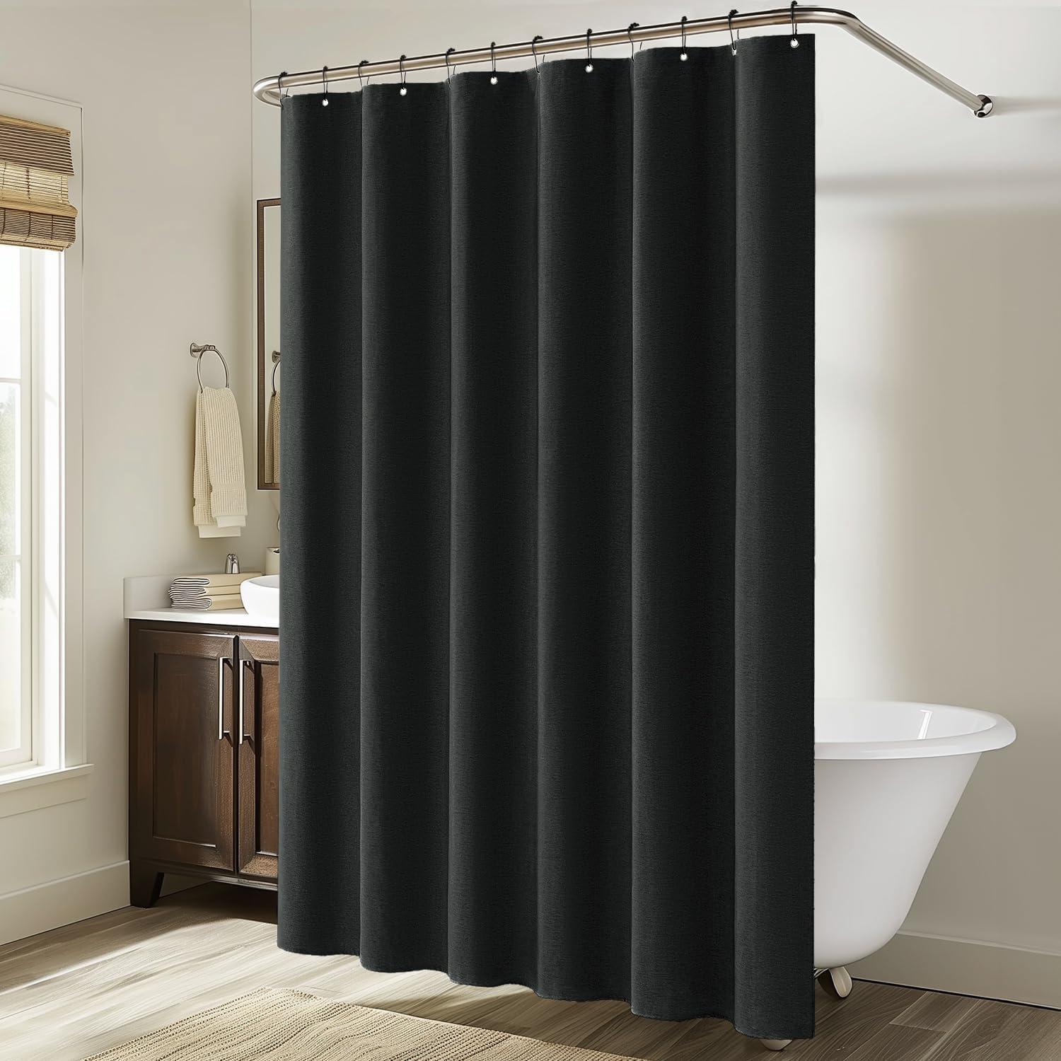 imageMIULEE Extra Long Linen Shower Curtain 96 Inches Long with 12 Metal Hooks Washable Beige Fabric Shower Curtain Set Waterproof Neutral Thick Cloth Shower Curtains for Bathroom Hotel Bathtub CreamBlack