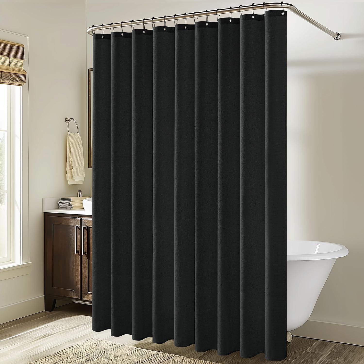 imageMIULEE Extra Long Linen Shower Curtain 96 Inches Long with 12 Metal Hooks Washable Beige Fabric Shower Curtain Set Waterproof Neutral Thick Cloth Shower Curtains for Bathroom Hotel Bathtub CreamBlack