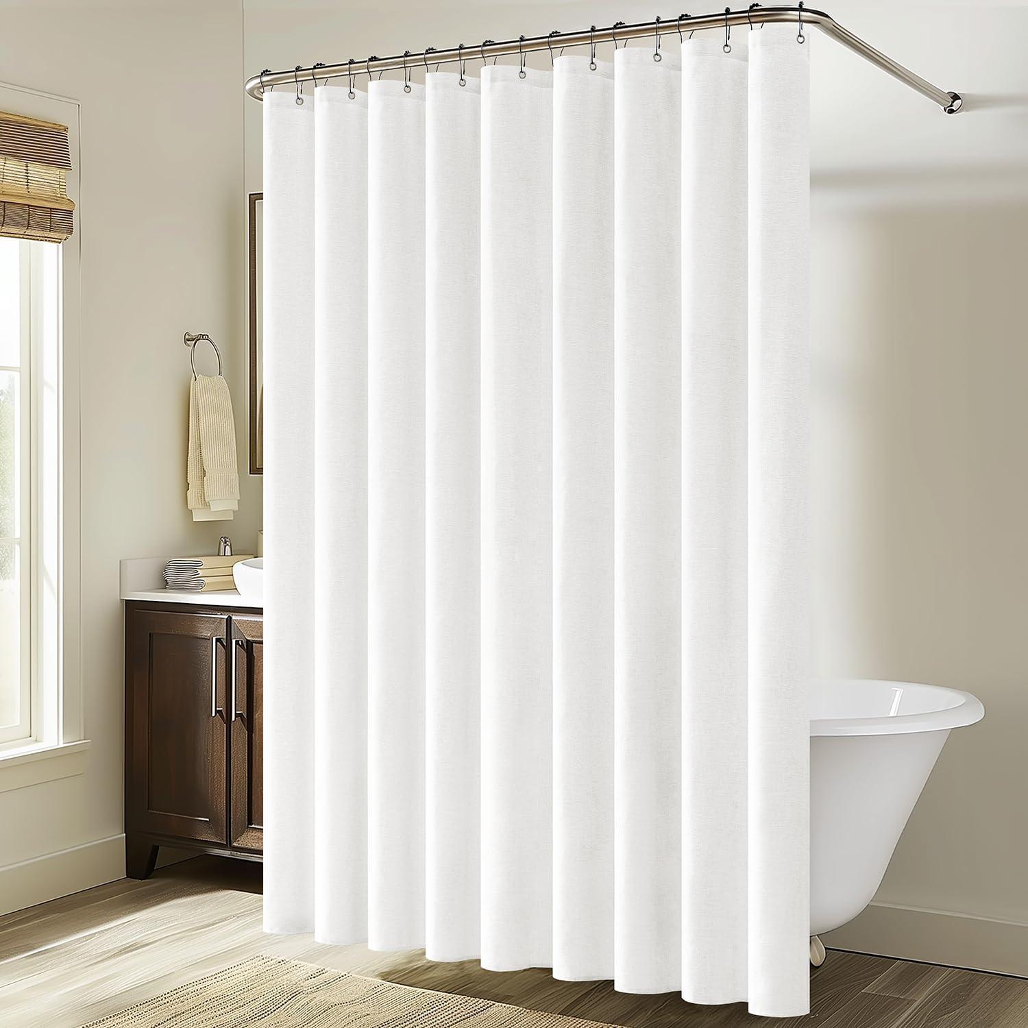 imageMIULEE Extra Long Linen Shower Curtain 96 Inches Long with 12 Metal Hooks Washable Beige Fabric Shower Curtain Set Waterproof Neutral Thick Cloth Shower Curtains for Bathroom Hotel Bathtub CreamWhite