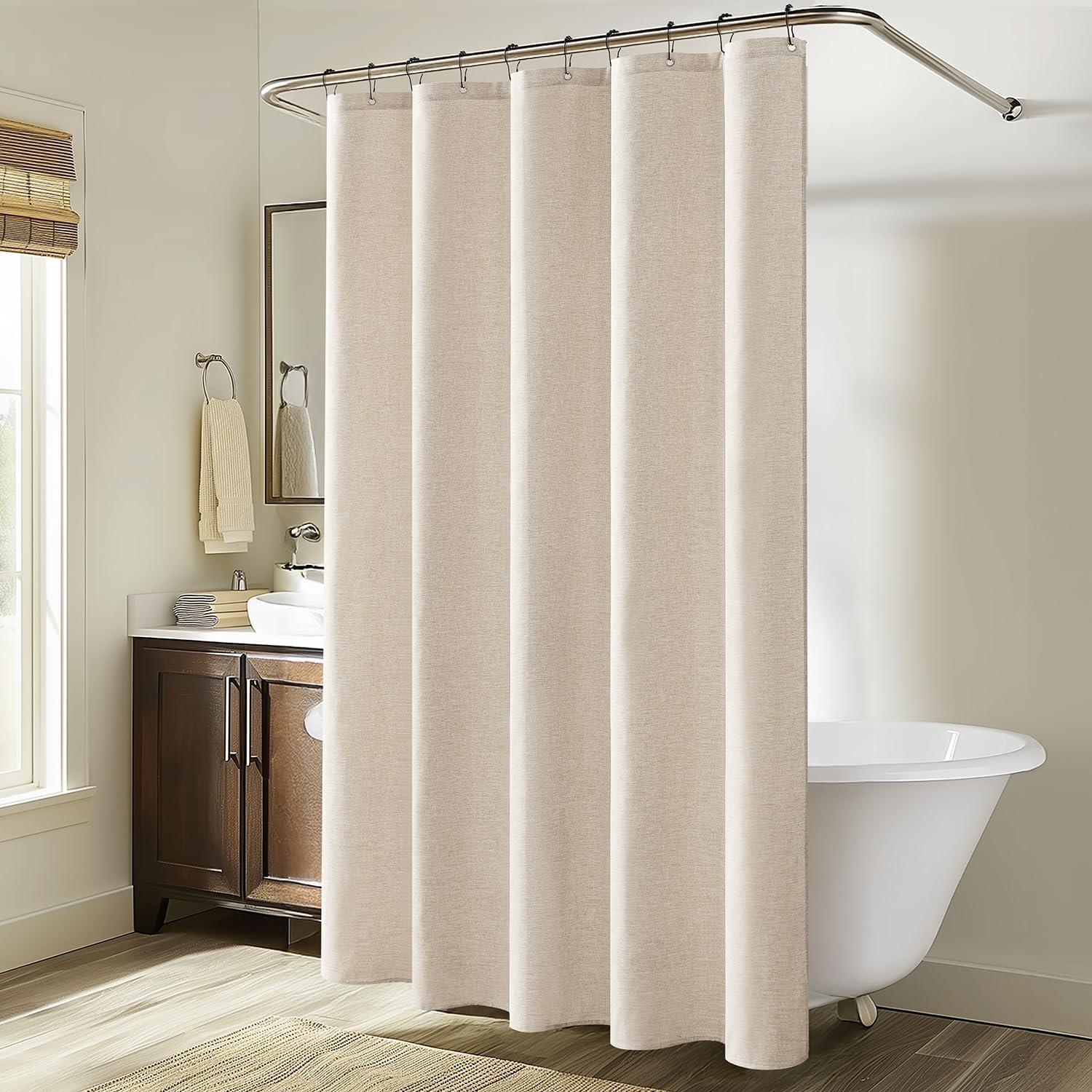 imageMIULEE Extra Long Linen Shower Curtain 96 Inches Long with 12 Metal Hooks Washable Beige Fabric Shower Curtain Set Waterproof Neutral Thick Cloth Shower Curtains for Bathroom Hotel Bathtub CreamCream