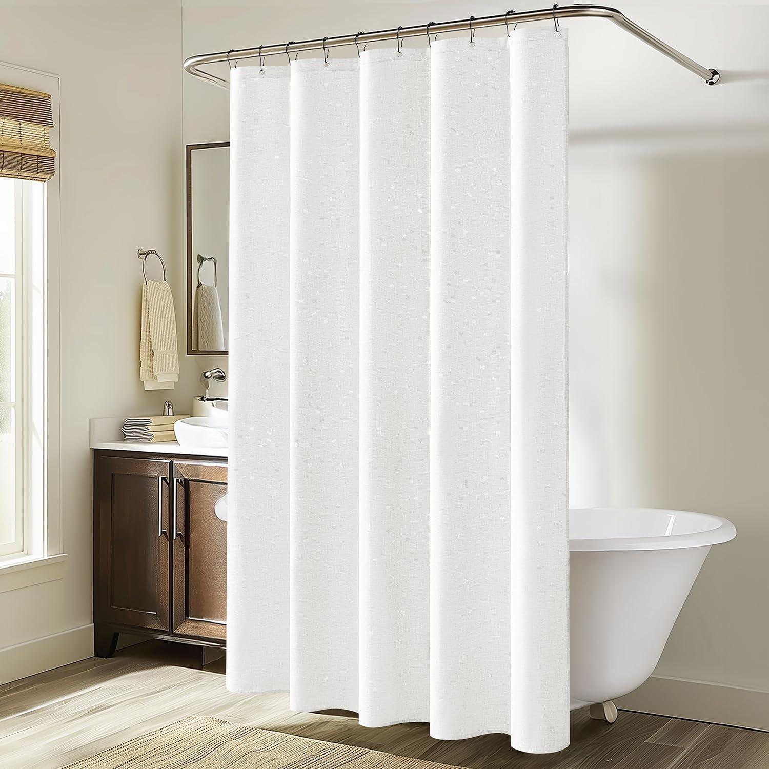 imageMIULEE Extra Long Linen Shower Curtain 96 Inches Long with 12 Metal Hooks Washable Beige Fabric Shower Curtain Set Waterproof Neutral Thick Cloth Shower Curtains for Bathroom Hotel Bathtub CreamWhite