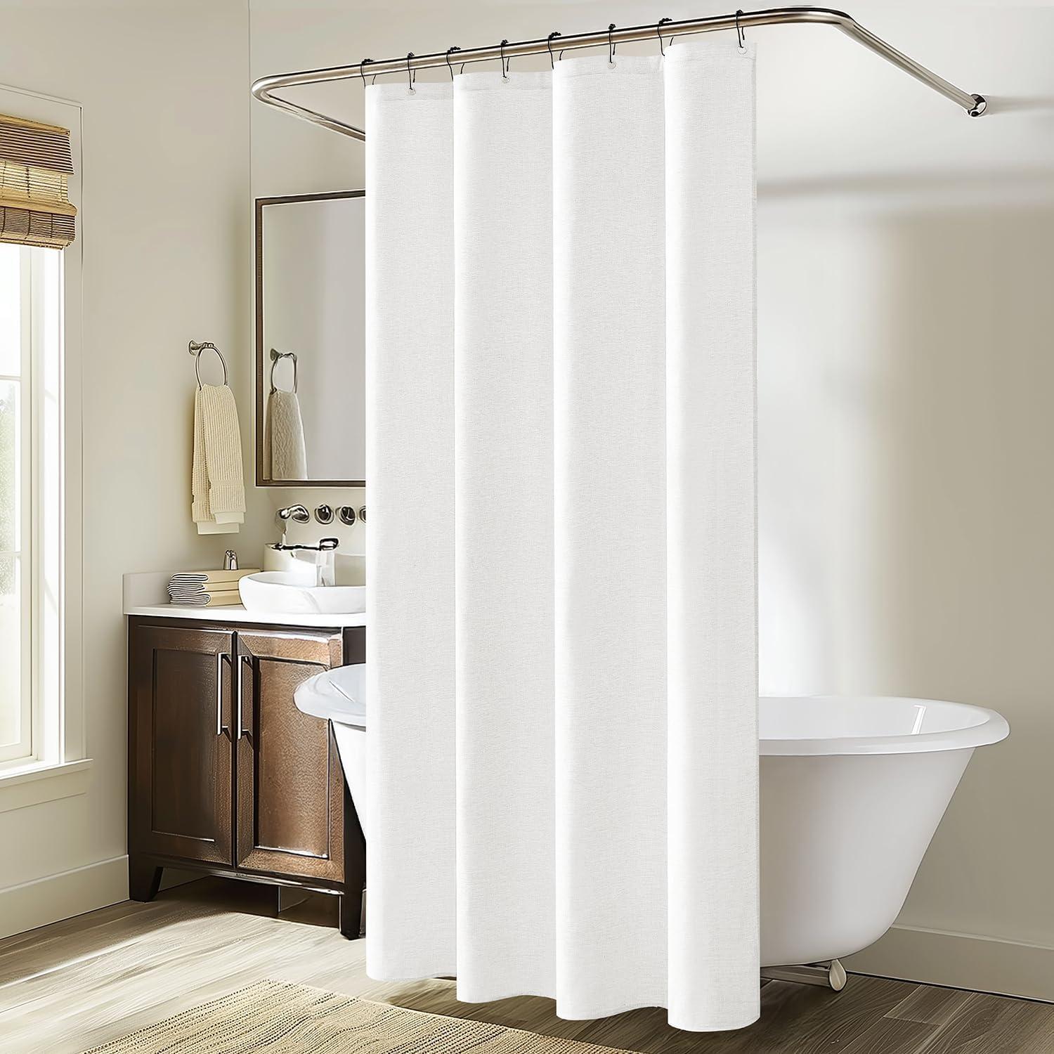imageMIULEE Extra Long Linen Shower Curtain 96 Inches Long with 12 Metal Hooks Washable Beige Fabric Shower Curtain Set Waterproof Neutral Thick Cloth Shower Curtains for Bathroom Hotel Bathtub CreamWhite