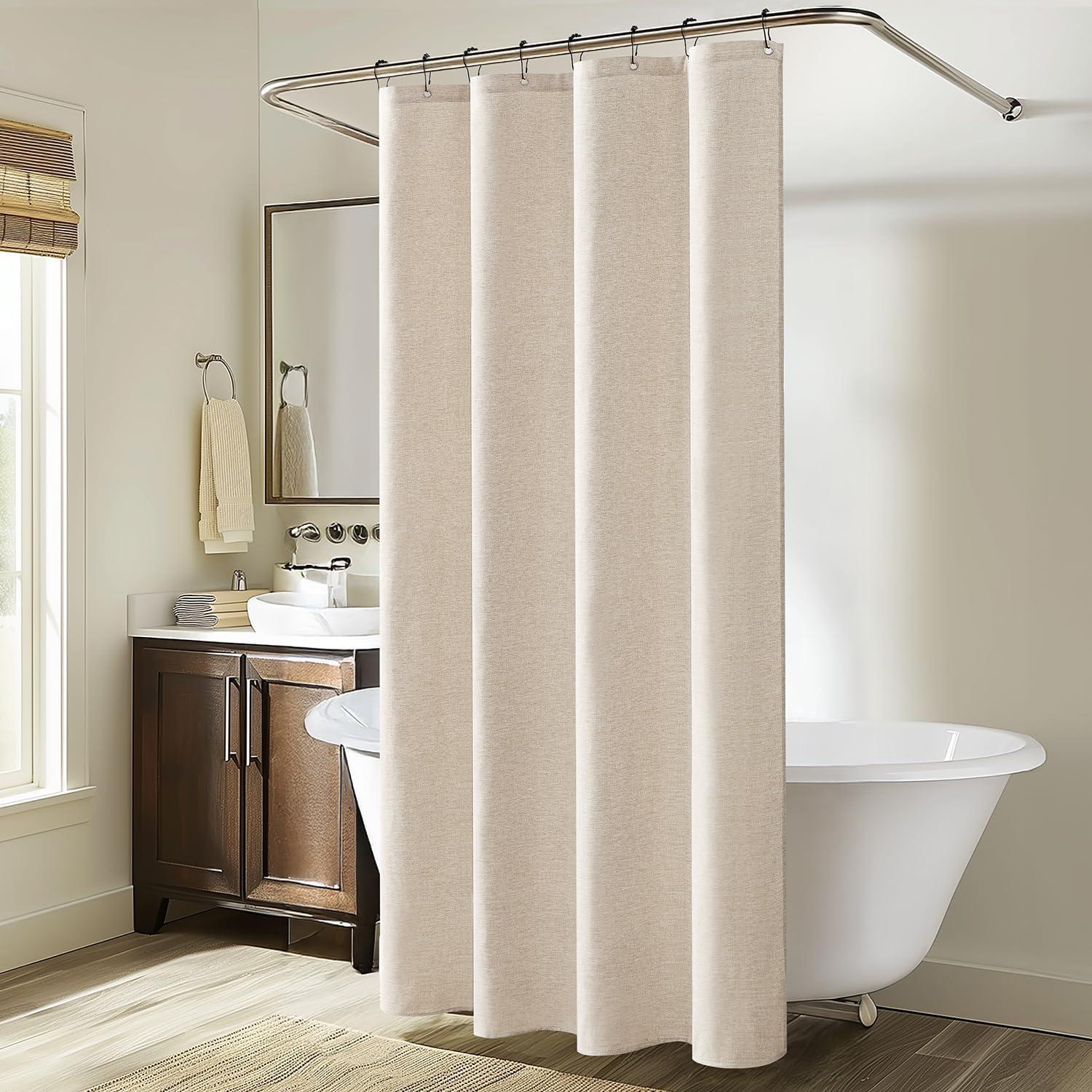 imageMIULEE Extra Long Linen Shower Curtain 96 Inches Long with 12 Metal Hooks Washable Beige Fabric Shower Curtain Set Waterproof Neutral Thick Cloth Shower Curtains for Bathroom Hotel Bathtub CreamCream