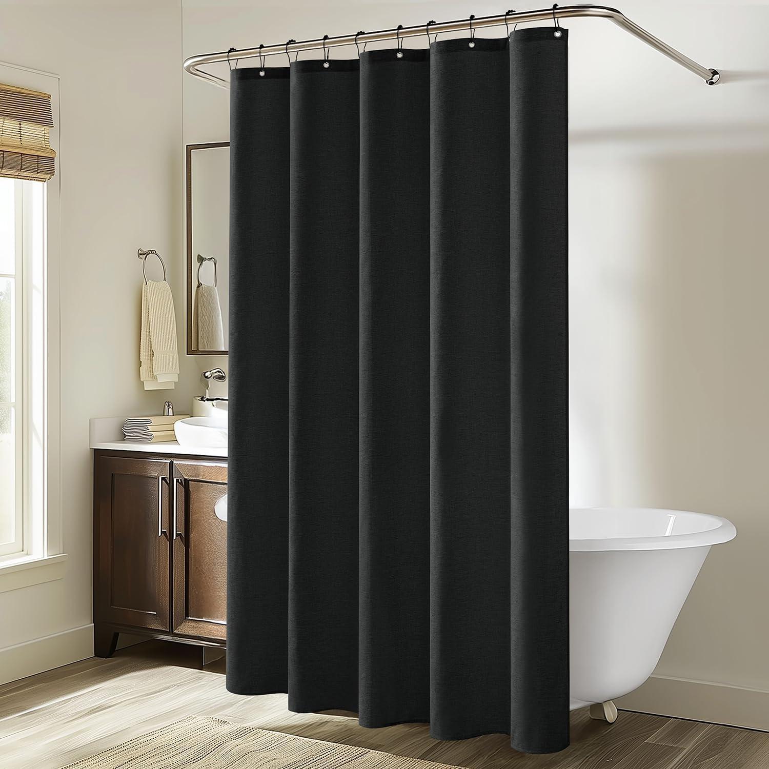 imageMIULEE Extra Long Linen Shower Curtain 96 Inches Long with 12 Metal Hooks Washable Beige Fabric Shower Curtain Set Waterproof Neutral Thick Cloth Shower Curtains for Bathroom Hotel Bathtub CreamBlack