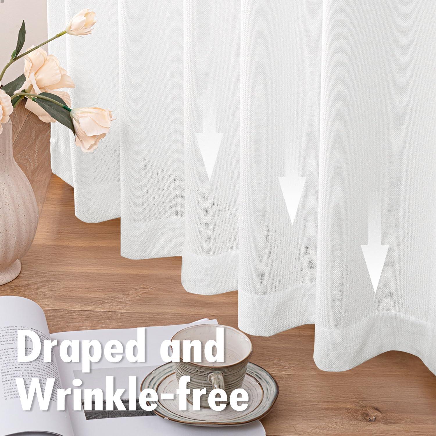imageMIULEE Faux Linen Curtains 84 Inch Length 2 Panels Natural Burnt Orange Semi Sheer Curtain with Back Tab Rod Pocket Light Filtering Window Privacy Burlap Drapes for Living Room Bedroom 42W x 84LHeathered White