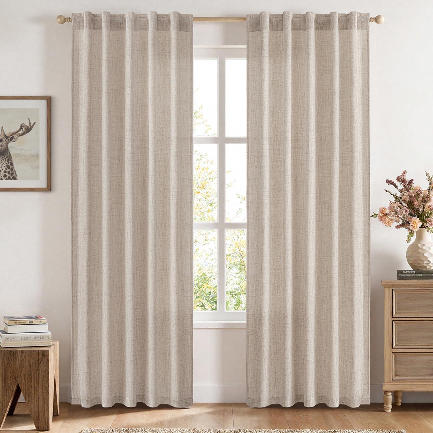 imageMIULEE Faux Linen Curtains 84 Inch Length 2 Panels Natural Burnt Orange Semi Sheer Curtain with Back Tab Rod Pocket Light Filtering Window Privacy Burlap Drapes for Living Room Bedroom 42W x 84LLinen