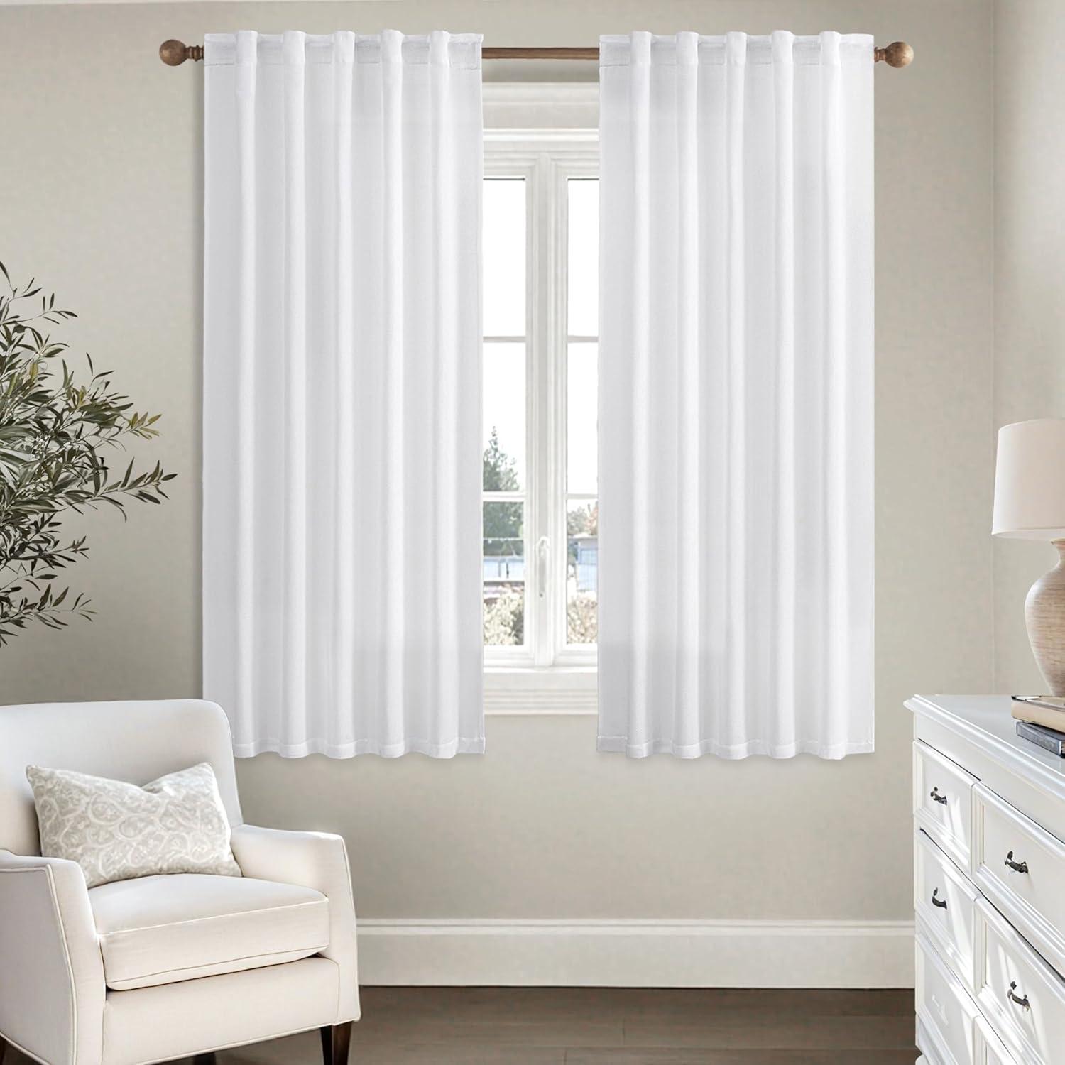 imageMIULEE Faux Linen Curtains 84 Inch Length 2 Panels Natural Burnt Orange Semi Sheer Curtain with Back Tab Rod Pocket Light Filtering Window Privacy Burlap Drapes for Living Room Bedroom 42W x 84LWhite
