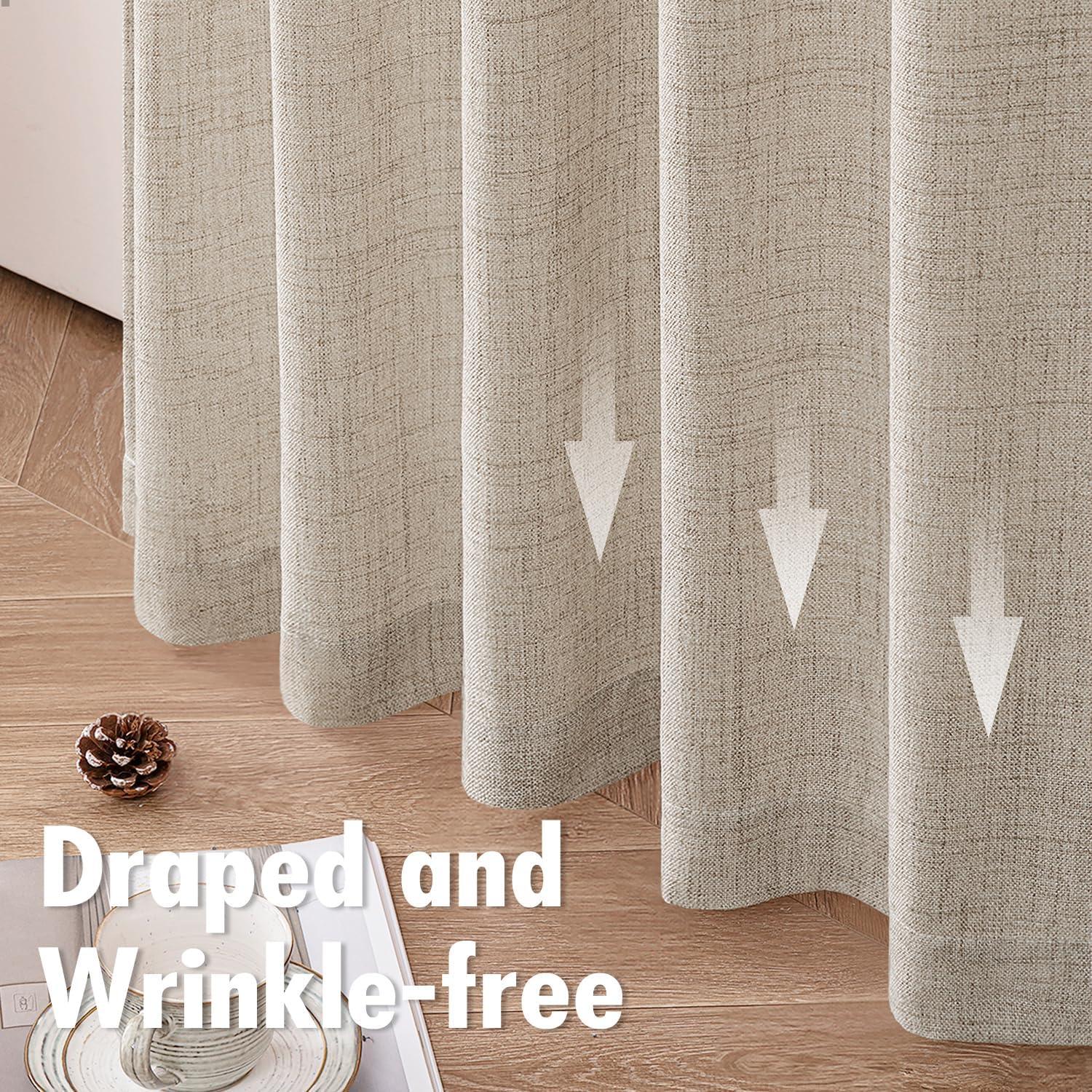 imageMIULEE Faux Linen Curtains 84 Inch Length 2 Panels Natural Burnt Orange Semi Sheer Curtain with Back Tab Rod Pocket Light Filtering Window Privacy Burlap Drapes for Living Room Bedroom 42W x 84LKhaki
