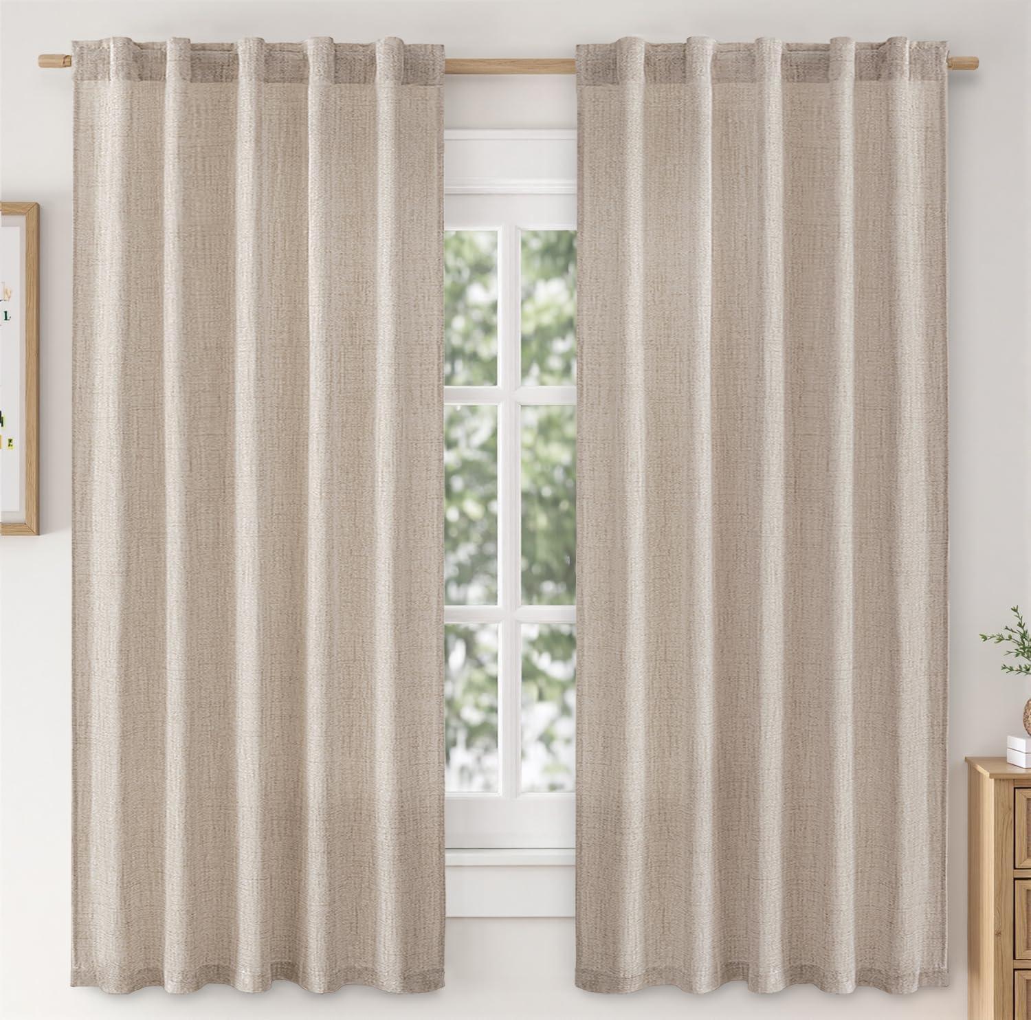 imageMIULEE Faux Linen Curtains 84 Inch Length 2 Panels Natural Burnt Orange Semi Sheer Curtain with Back Tab Rod Pocket Light Filtering Window Privacy Burlap Drapes for Living Room Bedroom 42W x 84LLinen