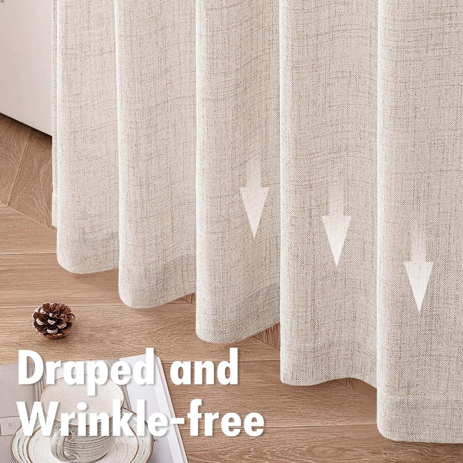 imageMIULEE Faux Linen Curtains 84 Inch Length 2 Panels Natural Burnt Orange Semi Sheer Curtain with Back Tab Rod Pocket Light Filtering Window Privacy Burlap Drapes for Living Room Bedroom 42W x 84LBeige