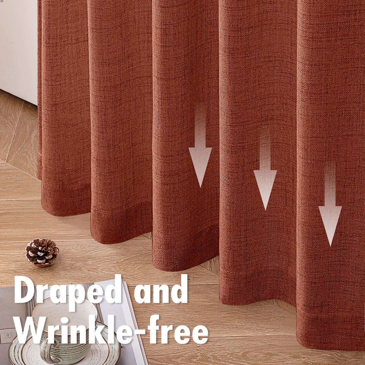 imageMIULEE Faux Linen Curtains 84 Inch Length 2 Panels Natural Burnt Orange Semi Sheer Curtain with Back Tab Rod Pocket Light Filtering Window Privacy Burlap Drapes for Living Room Bedroom 42W x 84LBurnt Orange