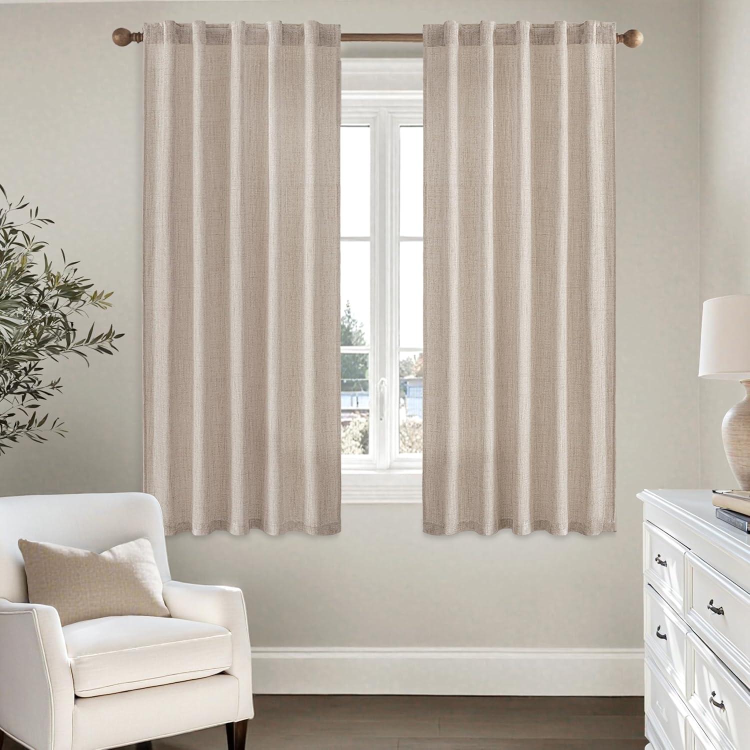 imageMIULEE Faux Linen Curtains 84 Inch Length 2 Panels Natural Burnt Orange Semi Sheer Curtain with Back Tab Rod Pocket Light Filtering Window Privacy Burlap Drapes for Living Room Bedroom 42W x 84LLinen