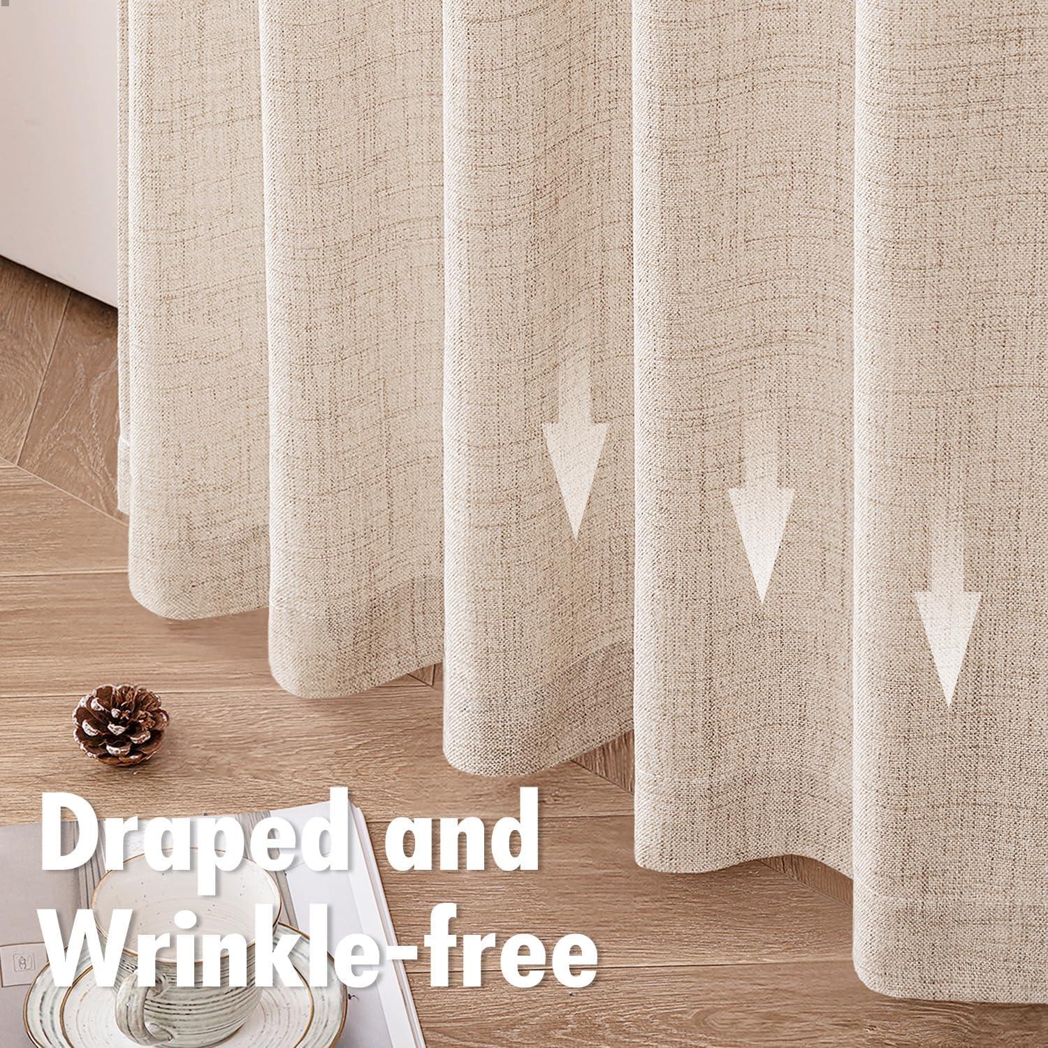 imageMIULEE Faux Linen Curtains 84 Inch Length 2 Panels Natural Burnt Orange Semi Sheer Curtain with Back Tab Rod Pocket Light Filtering Window Privacy Burlap Drapes for Living Room Bedroom 42W x 84LIvory