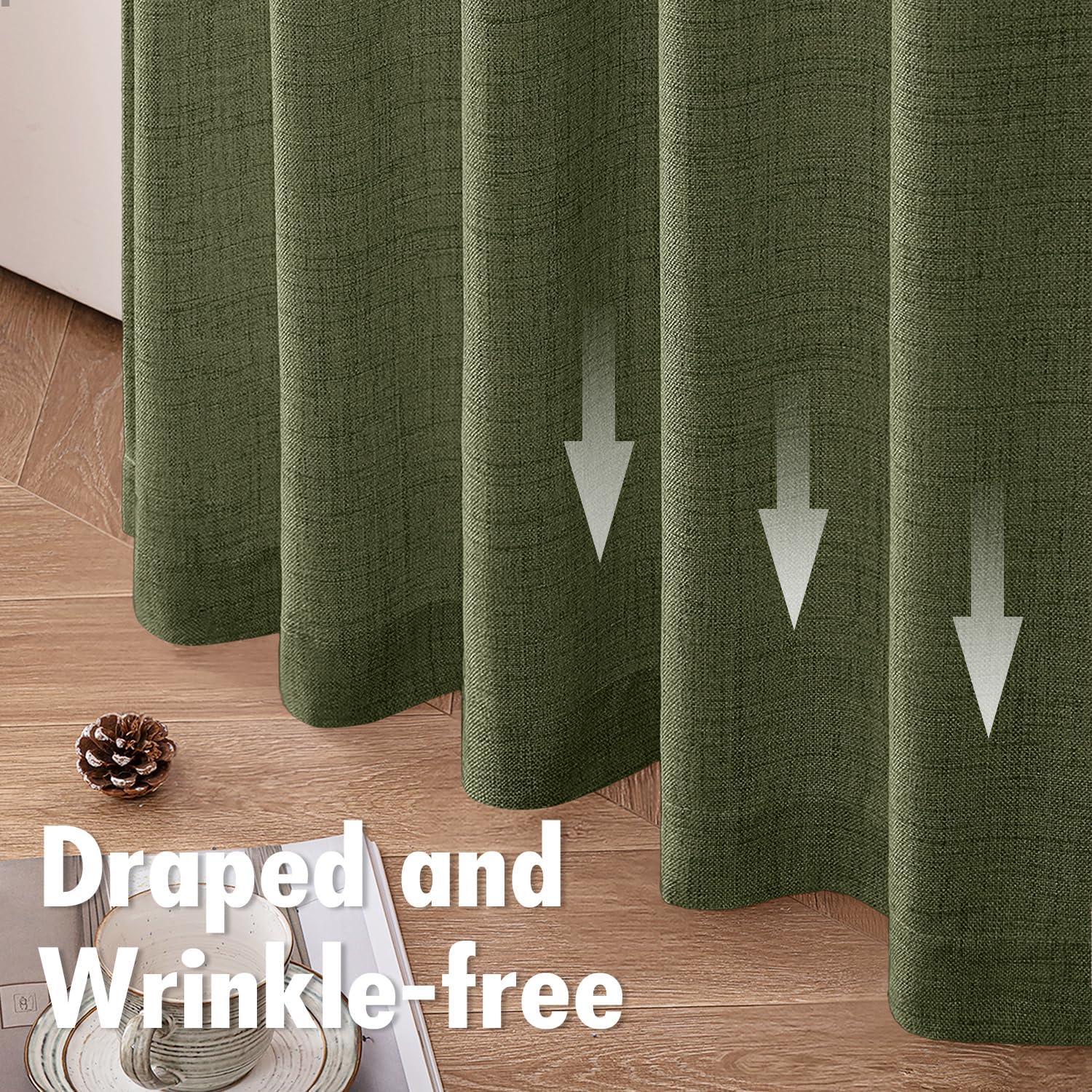 imageMIULEE Faux Linen Curtains 84 Inch Length 2 Panels Natural Burnt Orange Semi Sheer Curtain with Back Tab Rod Pocket Light Filtering Window Privacy Burlap Drapes for Living Room Bedroom 42W x 84LOlive Green