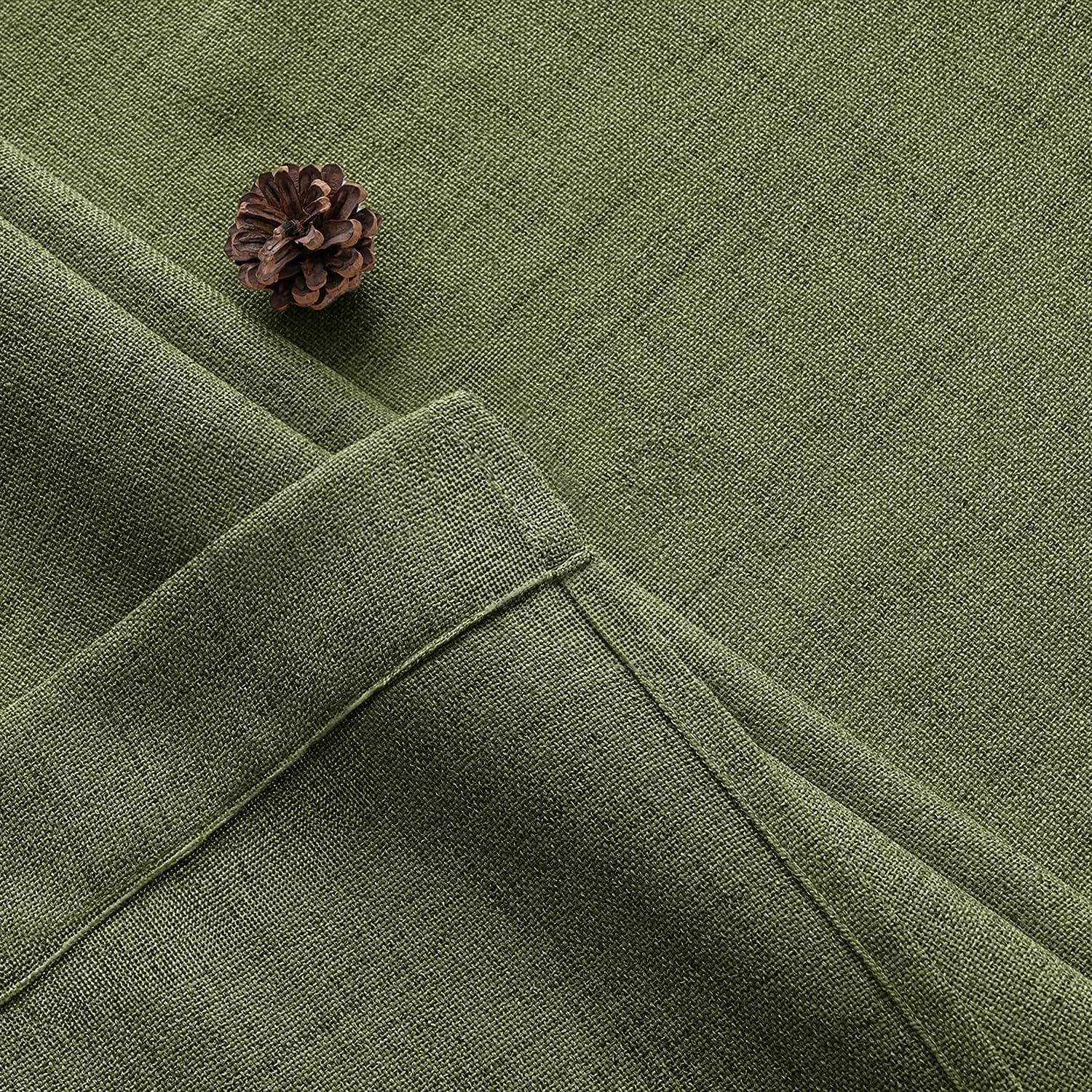 imageMIULEE Faux Linen Curtains 84 Inch Length 2 Panels Natural Burnt Orange Semi Sheer Curtain with Back Tab Rod Pocket Light Filtering Window Privacy Burlap Drapes for Living Room Bedroom 42W x 84LOlive Green