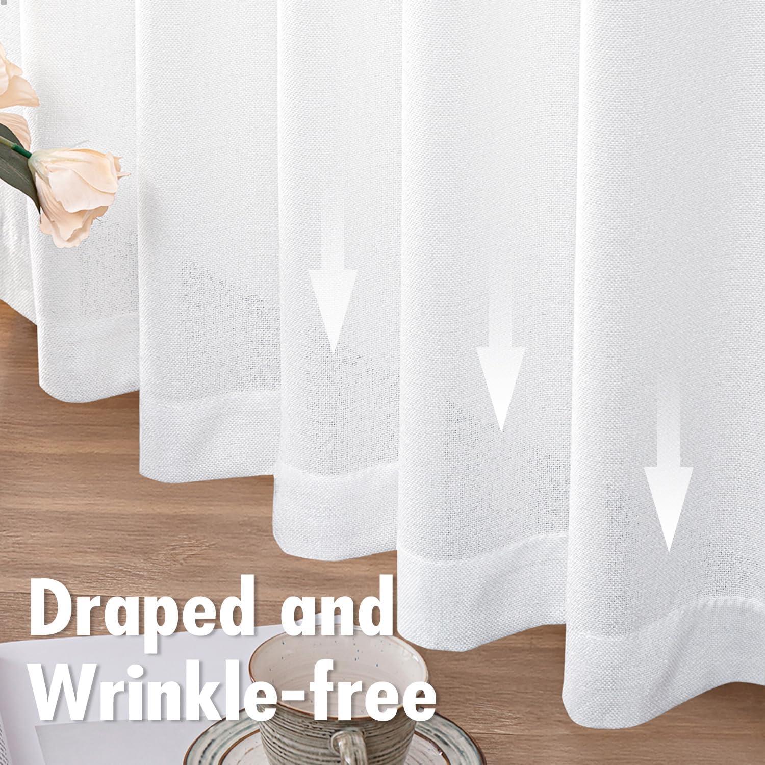 imageMIULEE Faux Linen Curtains 84 Inch Length 2 Panels Natural Burnt Orange Semi Sheer Curtain with Back Tab Rod Pocket Light Filtering Window Privacy Burlap Drapes for Living Room Bedroom 42W x 84LWhite