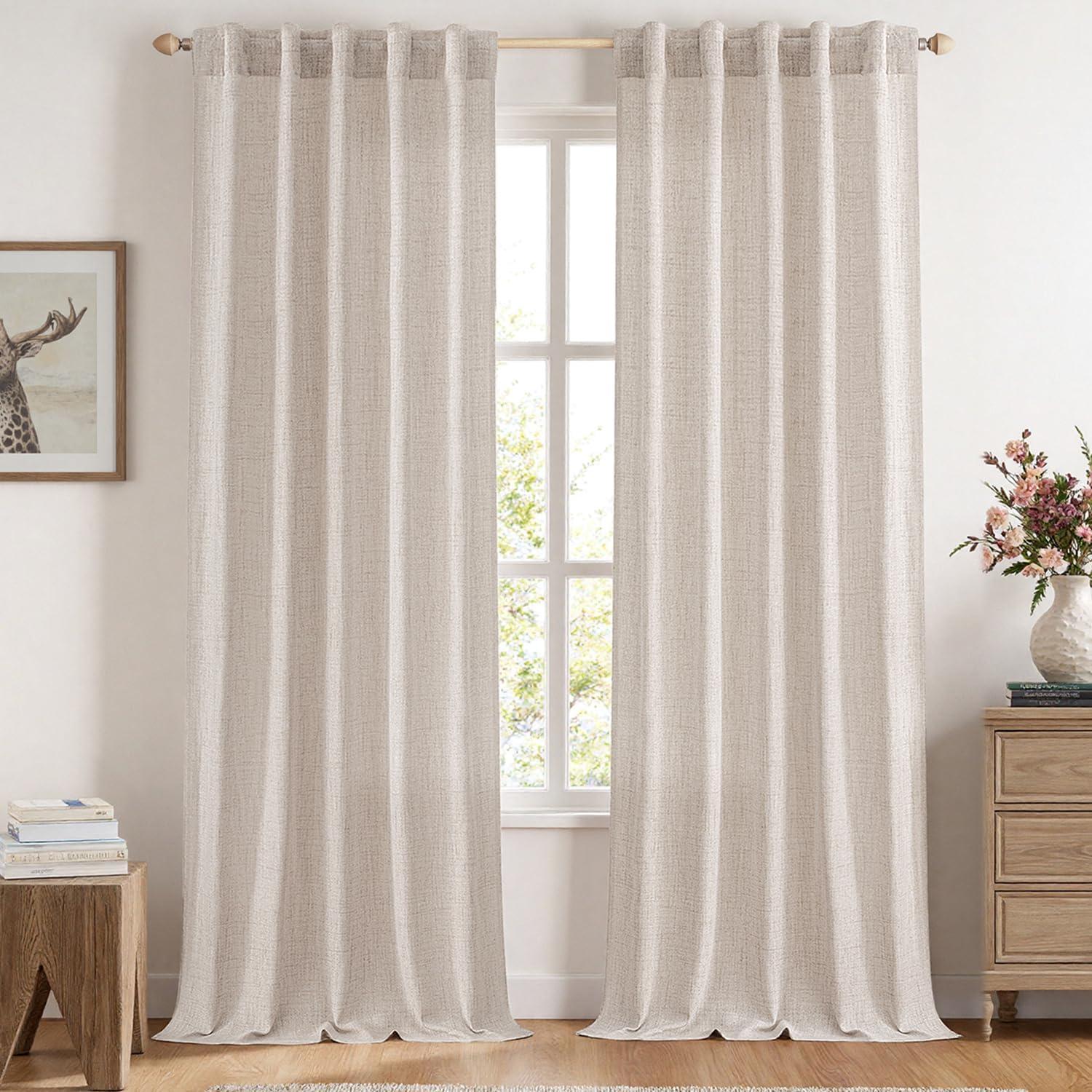 imageMIULEE Faux Linen Curtains 84 Inch Length 2 Panels Natural Burnt Orange Semi Sheer Curtain with Back Tab Rod Pocket Light Filtering Window Privacy Burlap Drapes for Living Room Bedroom 42W x 84LBeige